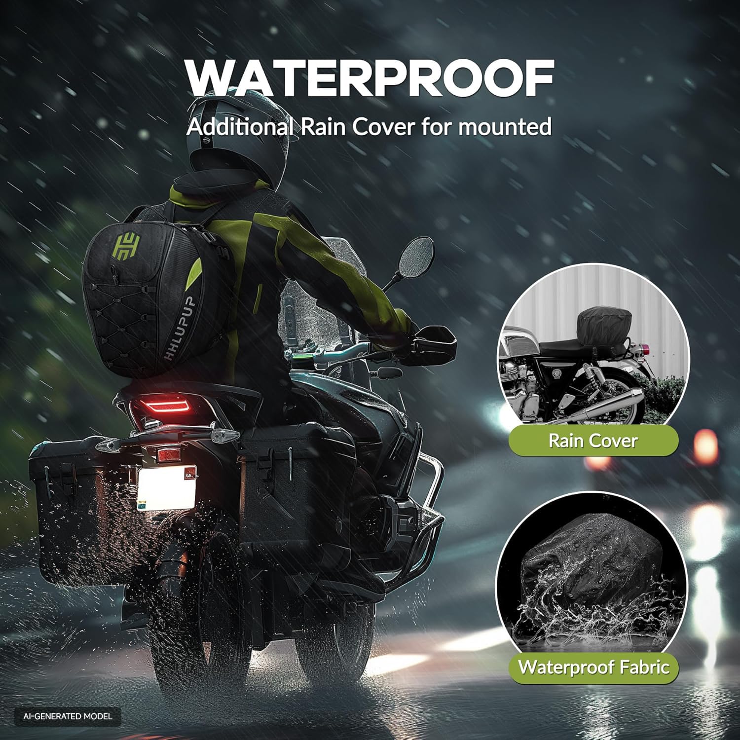 Borsa da sella per casco da moto, 38 l, impermeabile, per casco da moto, 25-38 l, grande capacità, doppio uso (verde)