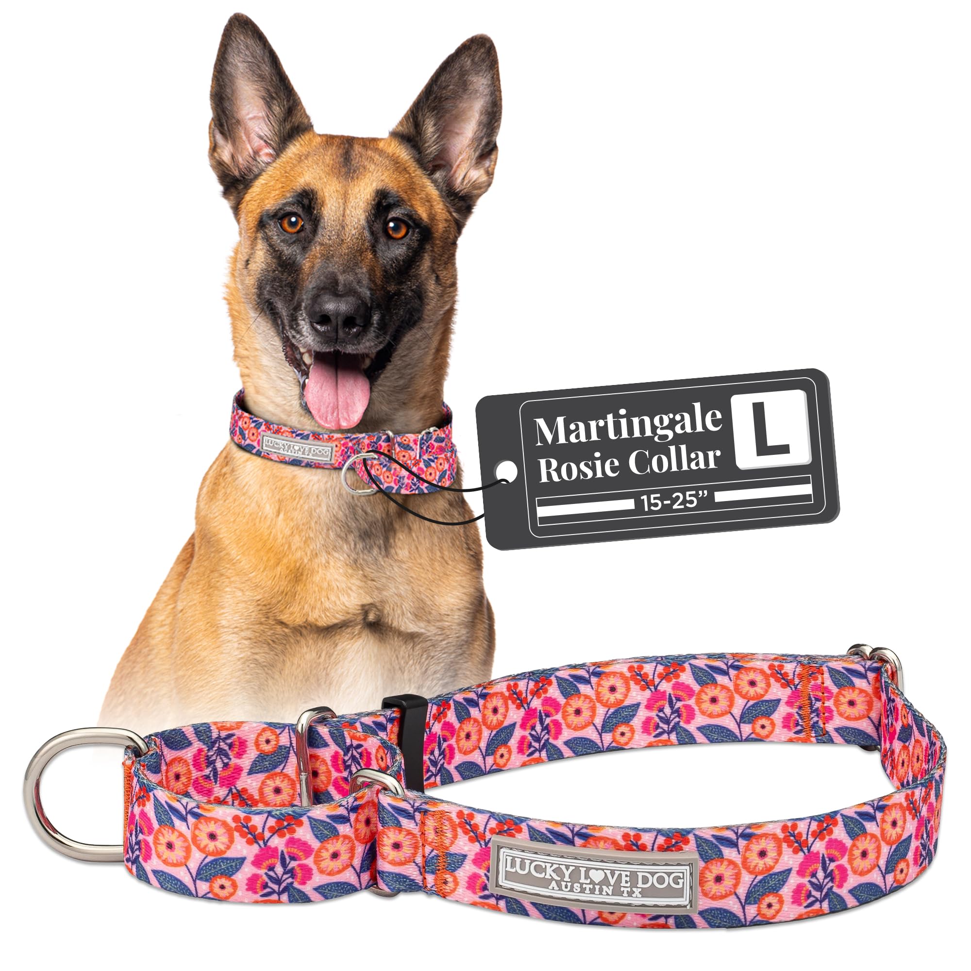 Lucky Love Dog Martingale Dog Collar - Adjustable, No-Slip, Durable, & Soft Webbing Collar for Male and Female Dogs Ideal for Training & Walking -