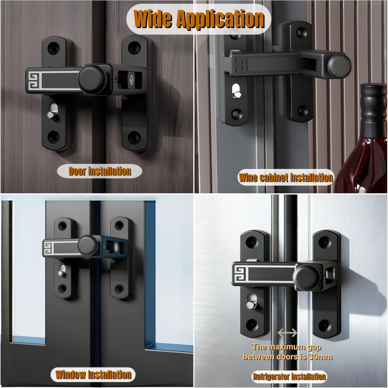 90/180 Degree barn Door Latch,Adjustable Sliding Barn Door Lock,Adjustable Height of 0-30mm Flip latches for Closets, Windows, Liquor Cabinets, Fence Shed Wooden Gate