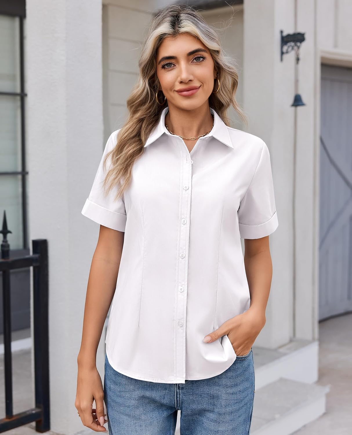 siliteelon Womens Button Down Shirt Stain Shield Short Sleeve Wrinkle Free Dress Shirt Work Blouse Business Casual Tops - Image 6