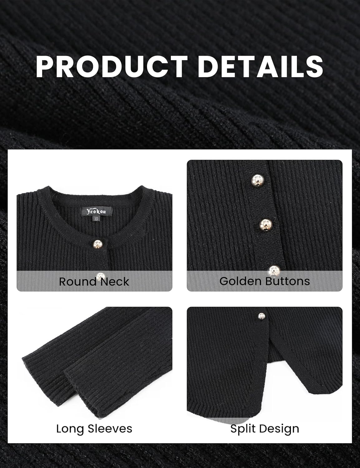 Yeokou Women's Split Cardigan Gold Button Down Cable Knit Fall Winter Sweater Knitwear - Image 7