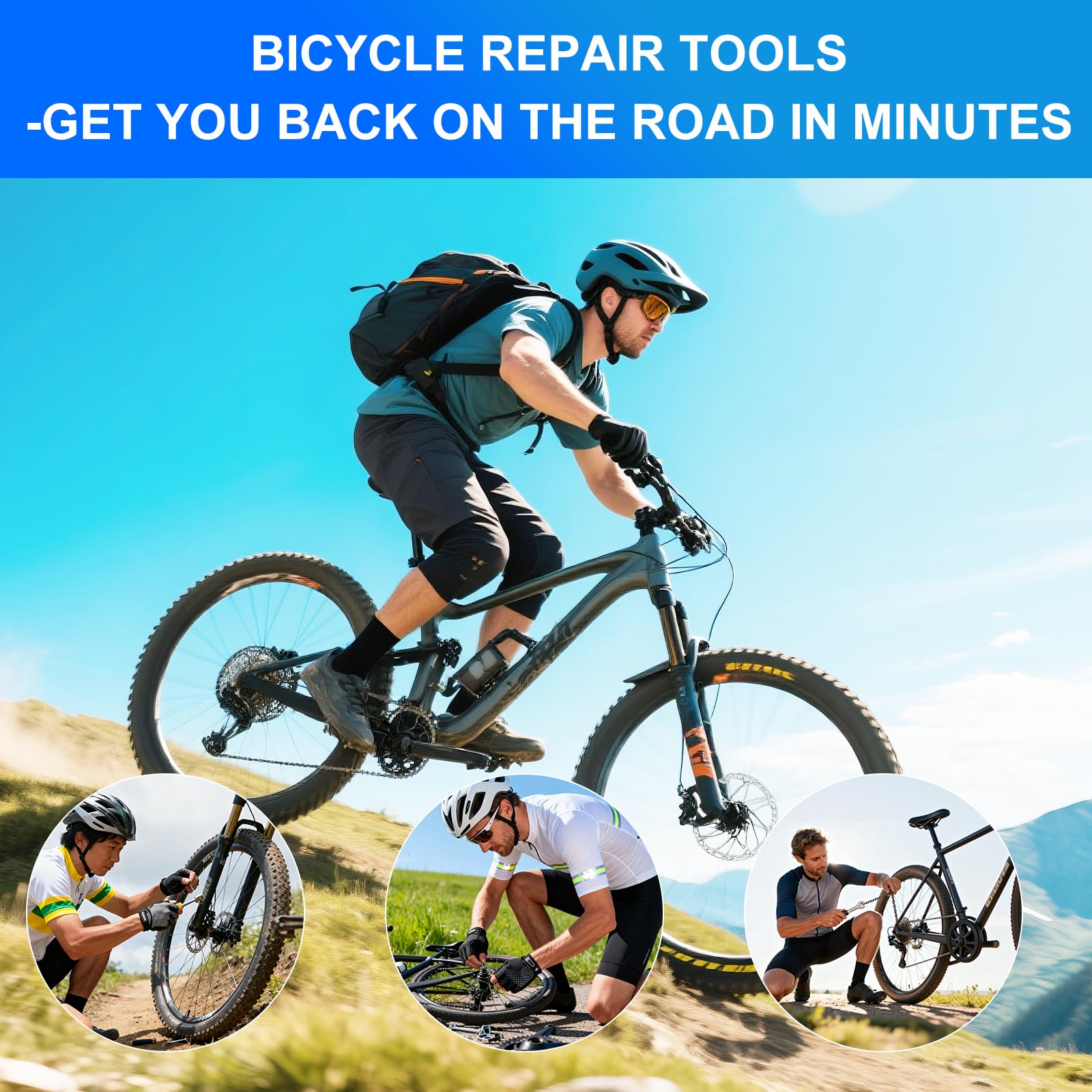 Ninonly Kit de Herramientas para Bicicleta 27PCs con Bomba 120PSI y Multiherramienta 16 en 1 Kit Reparación Bicicleta Completo Kit de Parche y Palancas para Camping Viajes Bolsa