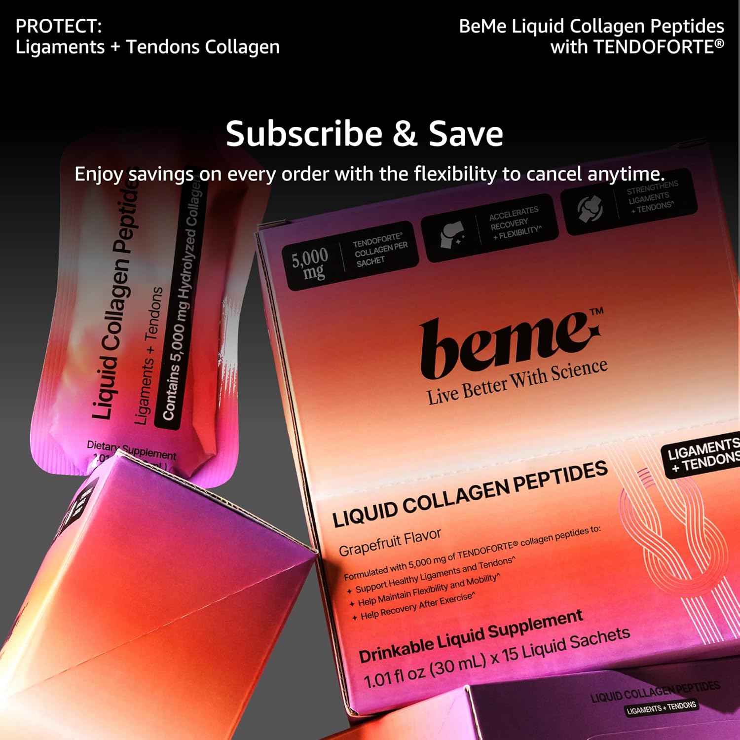 BeMe Tendon and Ligament Supplements - 5,000mg TENDOFORTE Collagen Peptides for Tendon Repair Supplement and Ligament Repair - 15 Liquid Grapefruit Sachets - Image 8