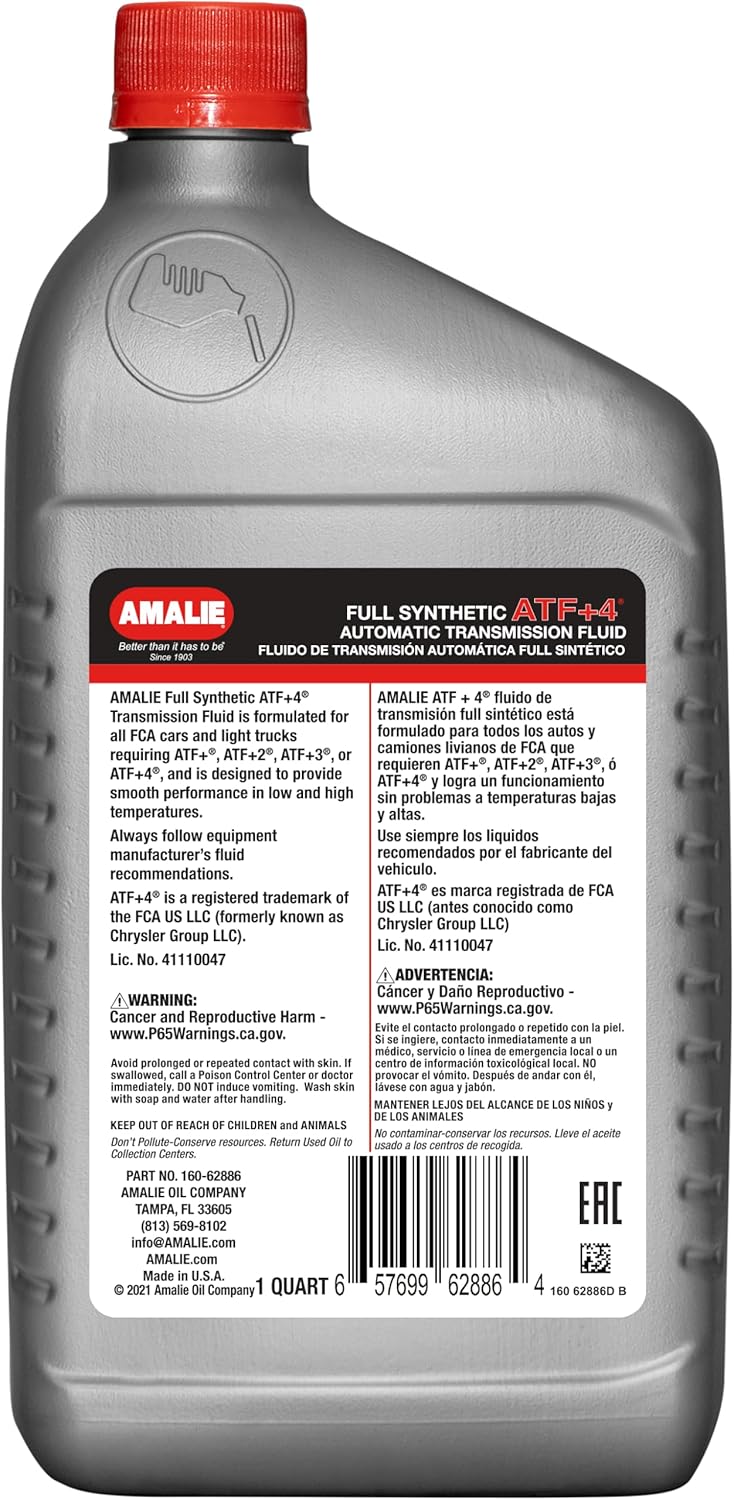 AMALIE Chrysler +4 Automatic Transmission Fluid (160-62886-56) 1 Quart Bottle, Pack of 12 | Made in USA