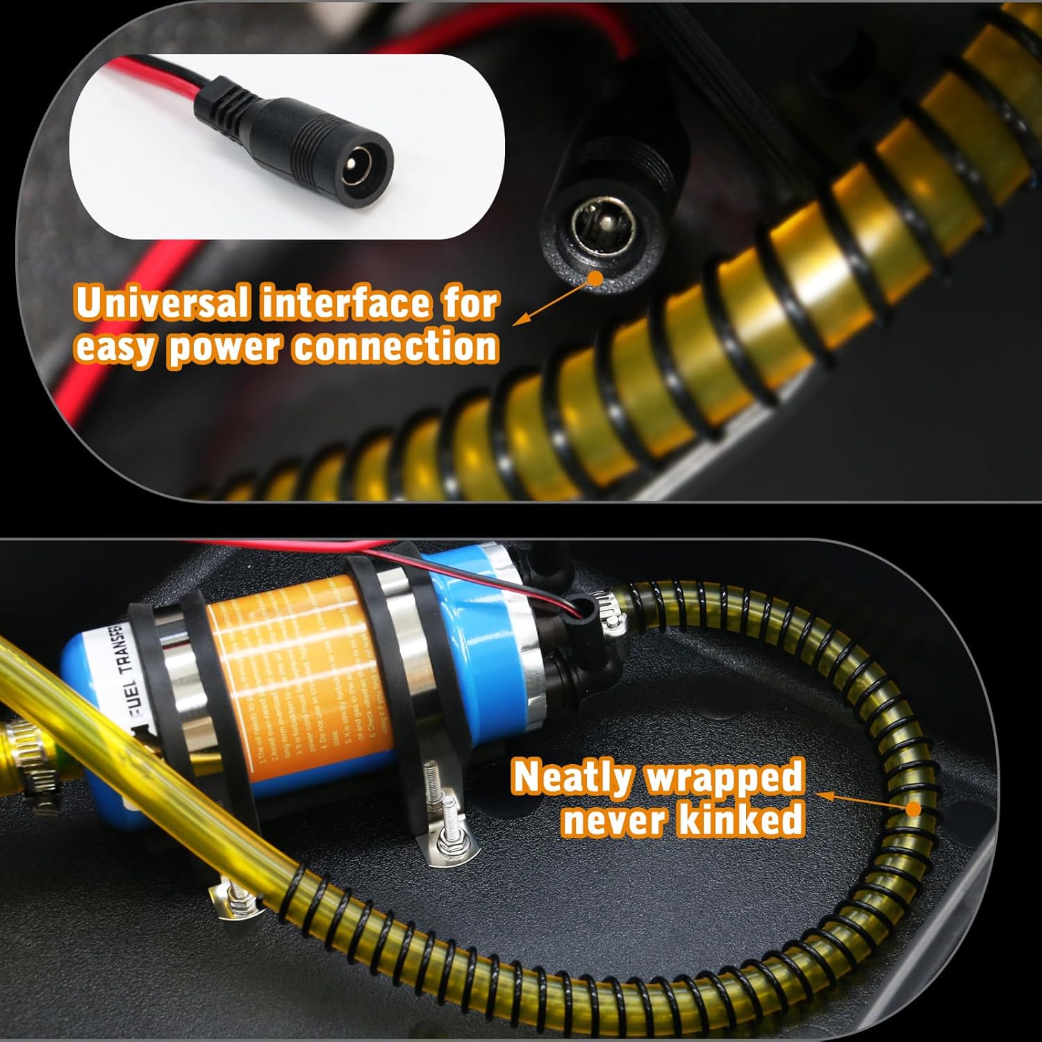 12V External Inline Fuel Transfer Pump Set, Electric Fuel Pump 100GPH High Flow, Portable Gasoline Transfer Pump Universal for Vehicles, Boats, RVs, Equipment, Gasoline, Diesel (12V-Set)