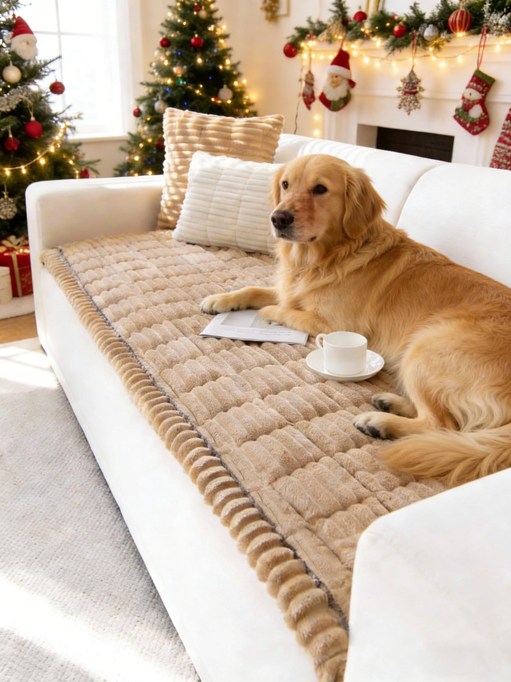 OTOB Couch Cover for Dogs Washable, Non Slip Plush Fuzzy Sofa Covers for 3 Cushion Couch Pet Friendly, Soft All Seasons Sofa Slipcover Cozy Furniture