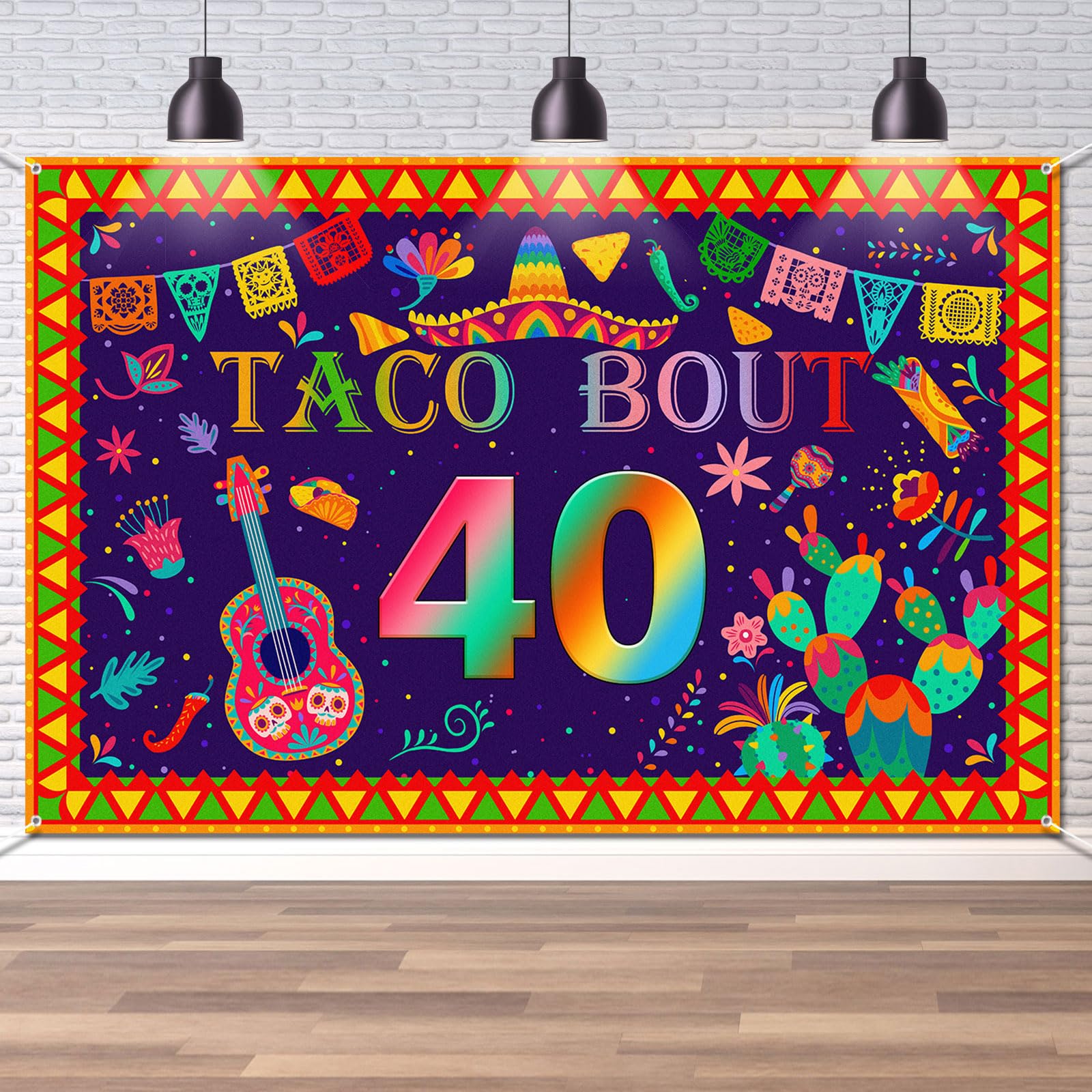 Taco Bout 40 Backdrop 40 Fiesta Mexican Cactus Birthday Banner Happy 40th Birthday Background Banner Photo Props Supplies for Men Women 6x4 ft