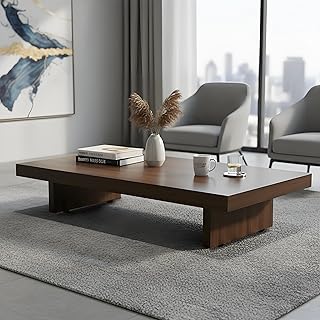 Minimalist Solid Wood Coffee Table for Living Room, Low Profile Square/R...