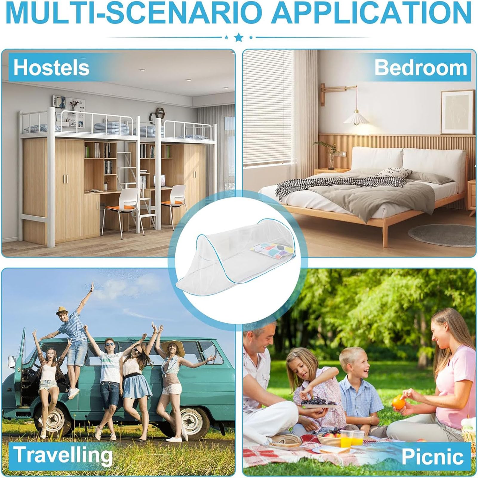 Zanzariera da Viaggio popup, zanzariera da Viaggio Pop-up Mosquito Net, Tenda da Campeggio Portatile, per Campeggio, Viaggio, Famiglia, dormitorio,Nero,200 * 56 * 80cm