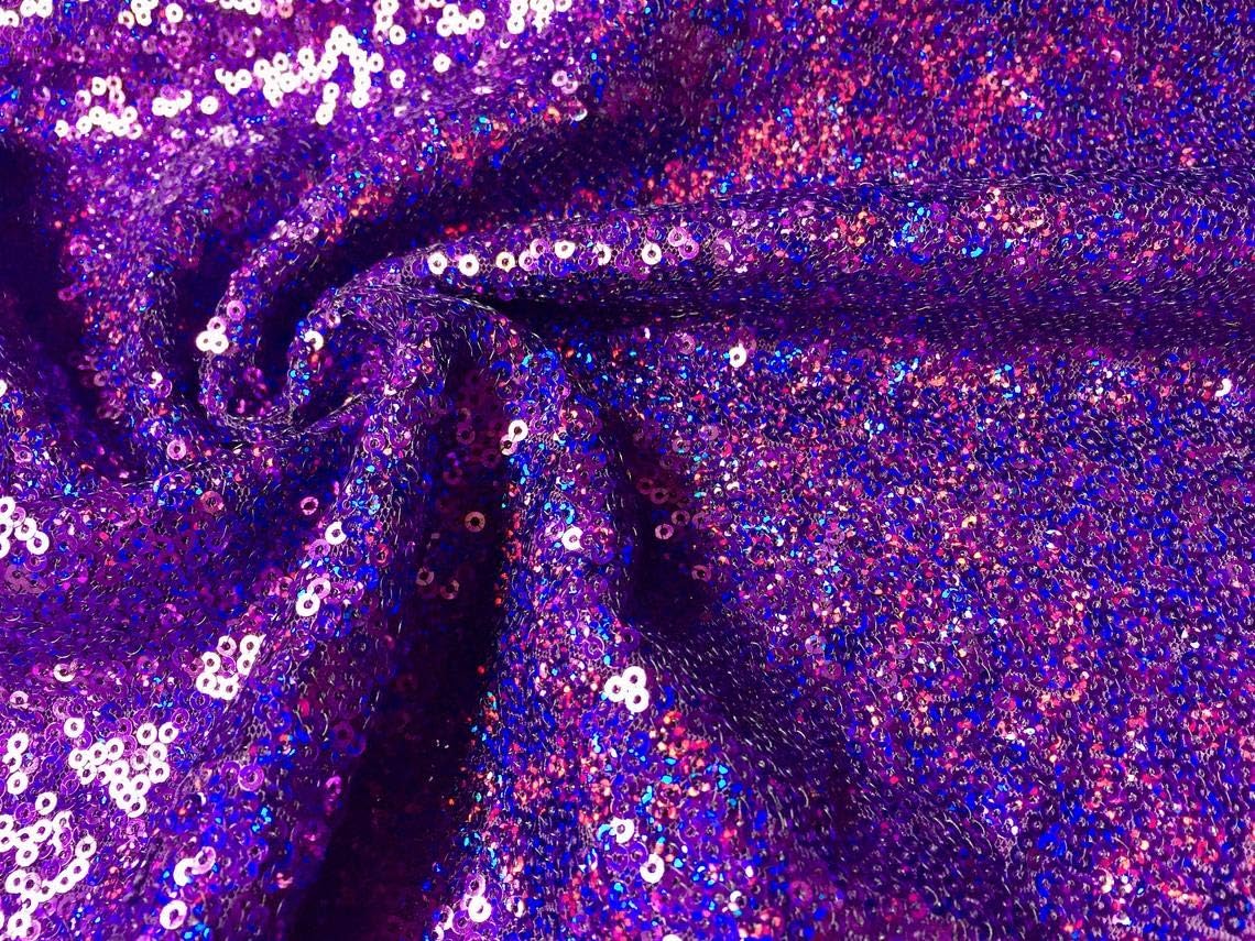 3mm MINI Sequin Fabric Material, 2 Way Stretch for Wedding, Dress, Backdrop Sparkling or Matte Sequins - 51 inches Wide (Sold by The Yard) (Iridescent Purple)