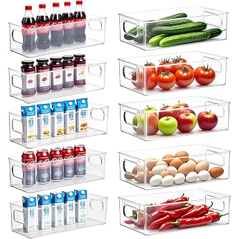 fridge organizer set of 10 2 sizes fridge organizer kitchen organizer suitable for kitchen fridge drawer wardrobe desk or office table etc. bpa-free