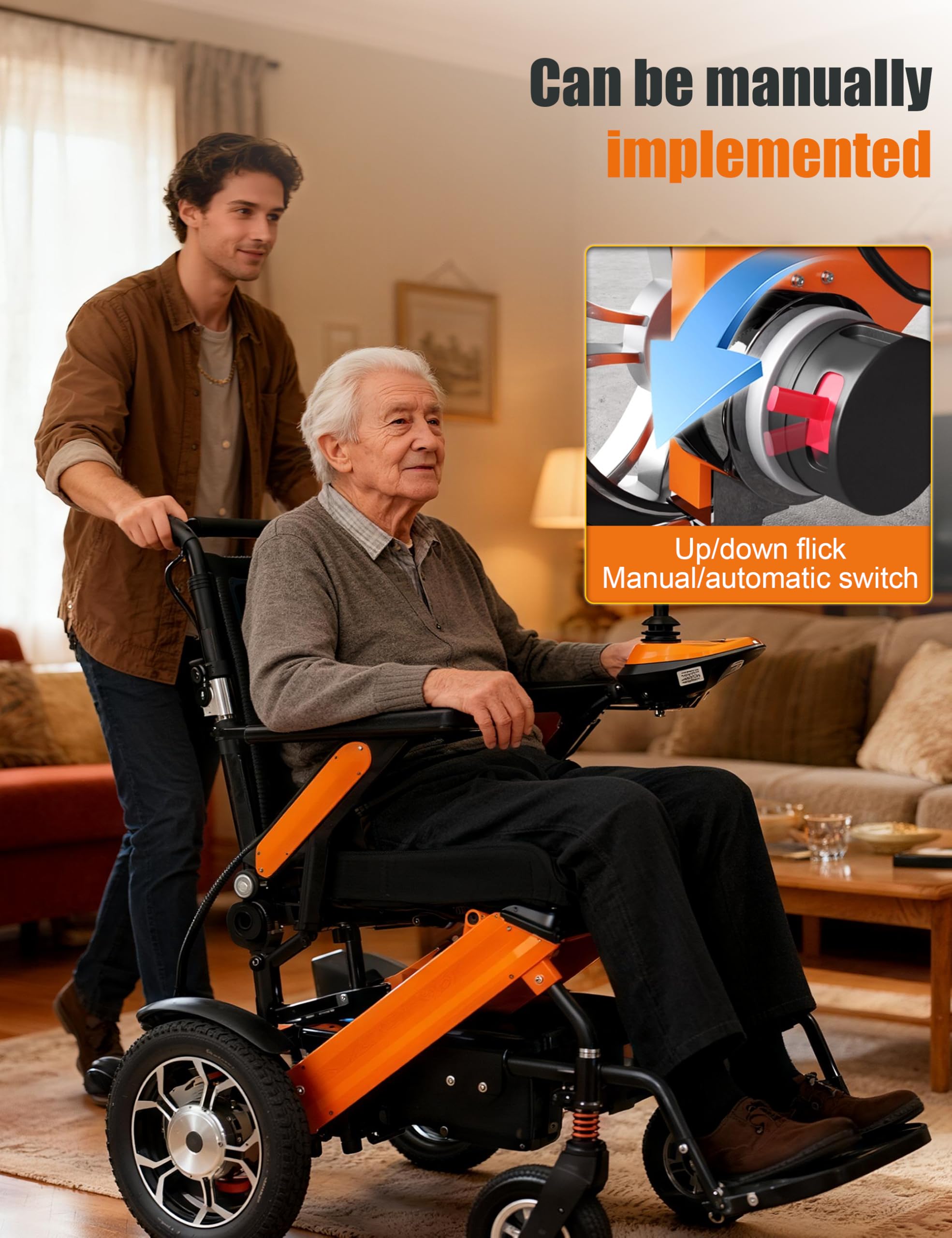 Fauteuils roulants électriques pliants pour adultes et personnes âgées, moteur de 500 W, fauteuil roulant électrique pliable tout terrain avec coussin de siège ergonomique, léger et portable pour les