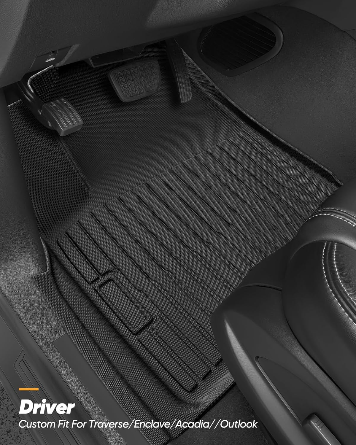All Weather Floor Mats Custom Fit for Chevy Traverse 2009-2017 (Only Fits Captain's Chairs), Front Backseat Row Liners for GMC Acadia 2007-2017, Full Interior Protection TPE Rubber Car Accessories - Image 5