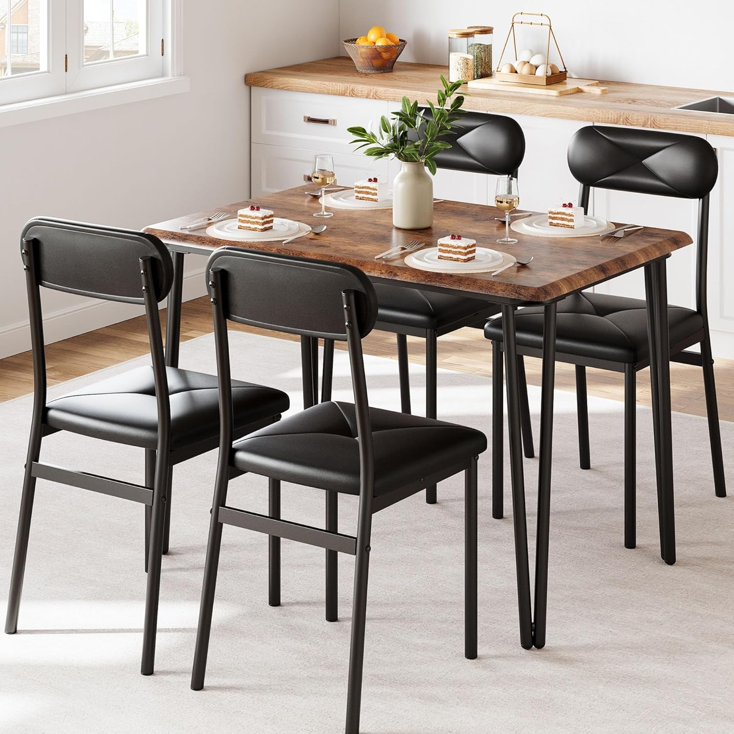 IDEALHOUSE Dining Table Set for 4, Kitchen Table with Upholstered Chairs for Kitchen Room and Small Spaces (Retro, Table with 4 Upholstered Chairs)