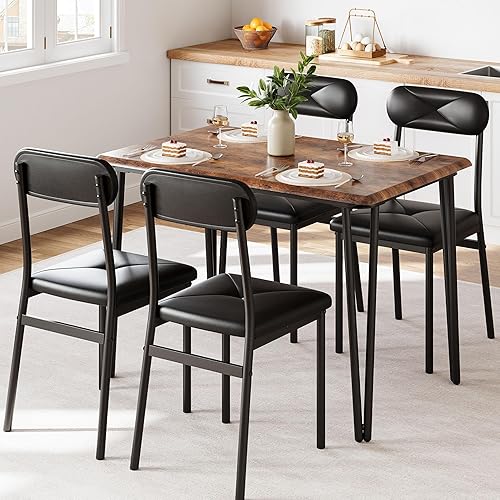 IDEALHOUSE Juego de mesa de comedor para 4, mesa de cocina con sillas tapizadas para cocina y espacios pequeños (retro, mesa con 4 sillas tapizadas)