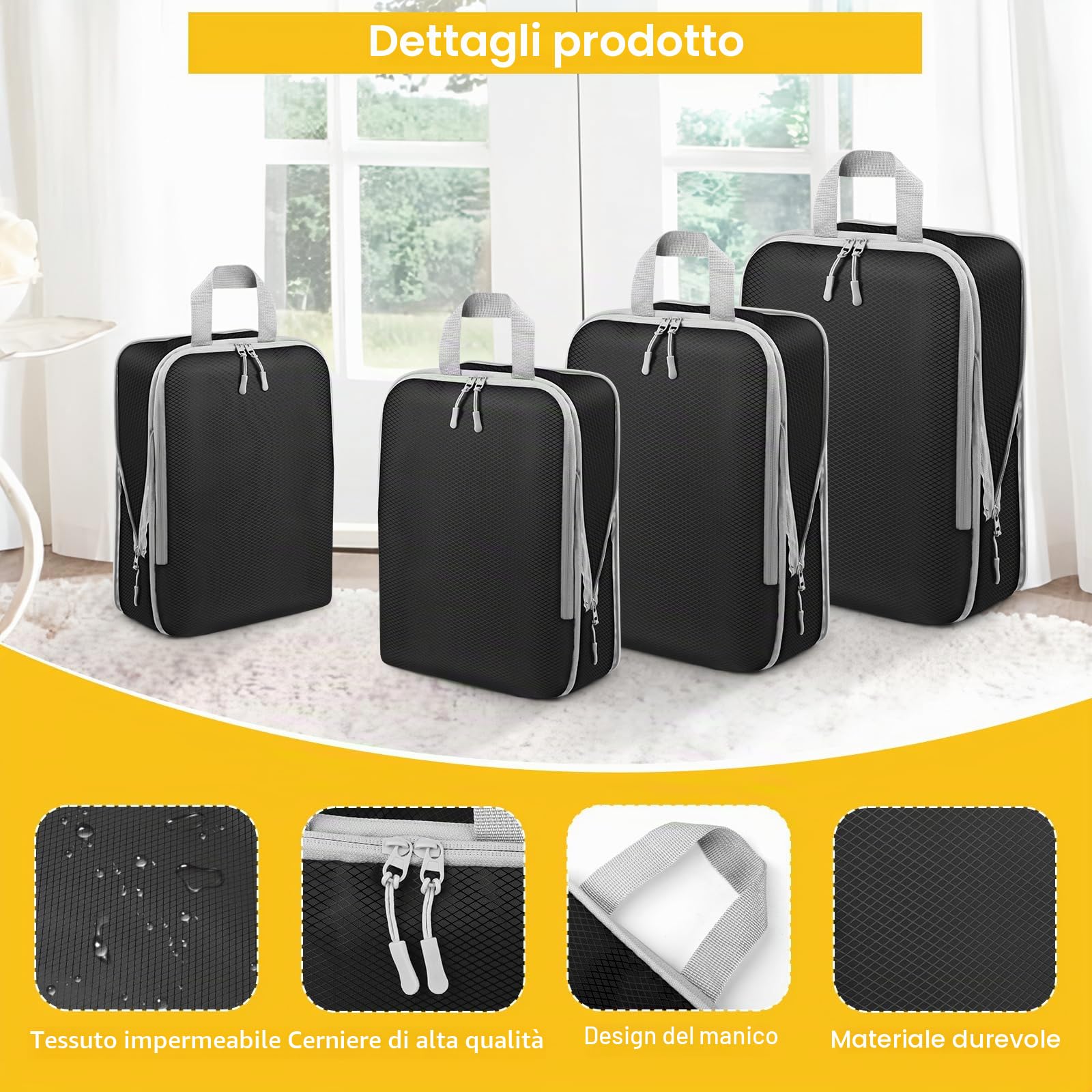 7 Pezzi Organizer Valigia, Packing Cubes Compression Salvaspazio, Ultraleggero Set per Valigia, Organizer Viaggio per I Vestiti,Scarpe, Intimo, Set da Viaggio per Zaini O Bagagli a Mano