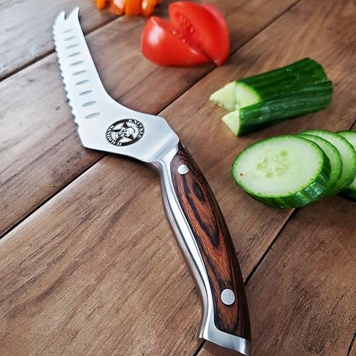 Miniatura 3 de Ergo Chef Guy Fieri Knuckle Sandwich Off-Set Cuchillo de utilidad dentado de 6 pulgadas, hoja de acero inoxidable 7CR17MoV de alto carbono, punta de