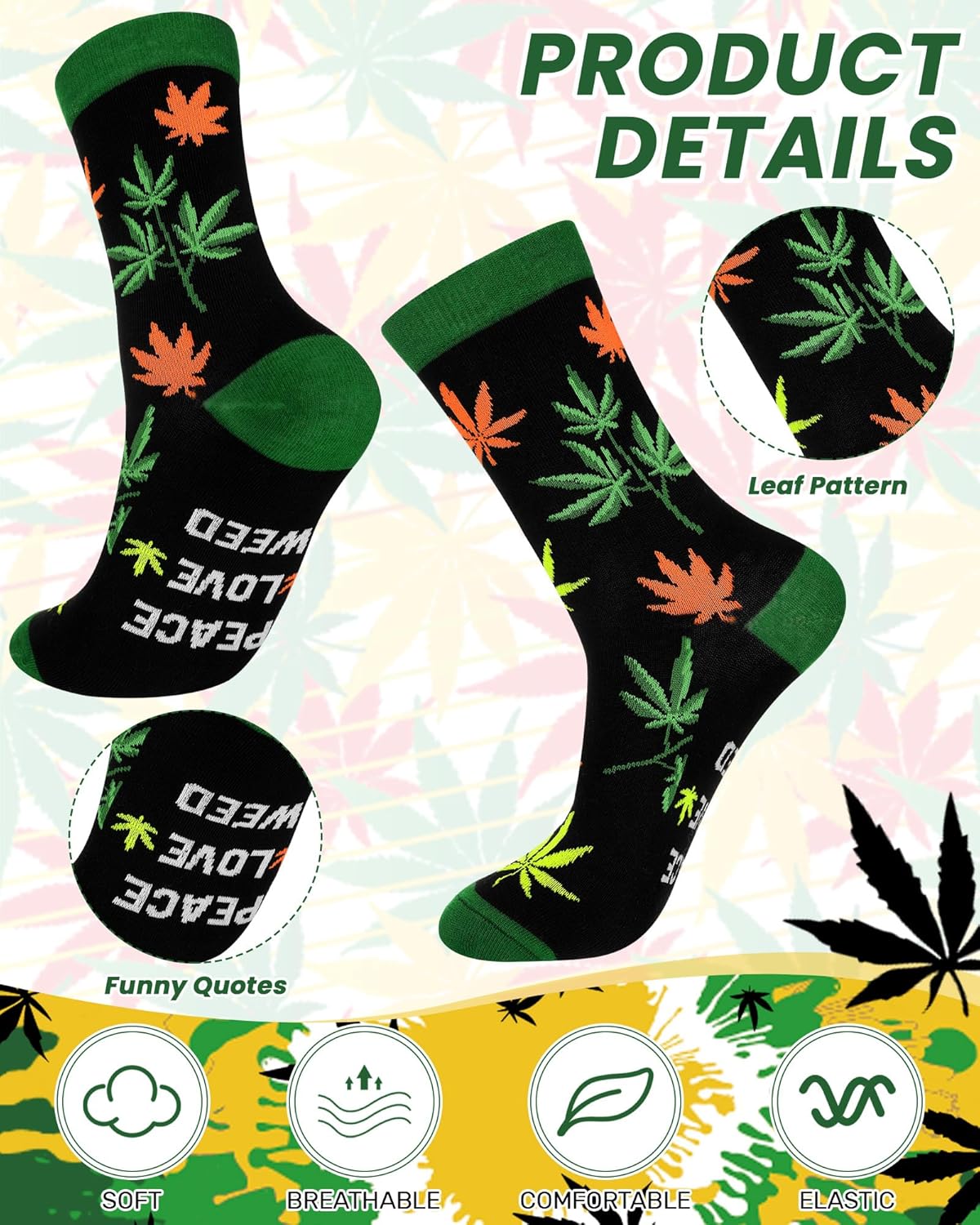10 Pairs Weed Socks for Men Women Marijuana Socks Green Pot 420 Gifts Cannabis Accessories for Christmas 420 Holiday - Image 4