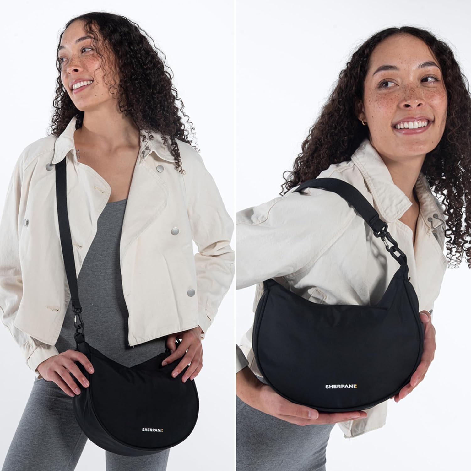 Sherpani Mina, Medium Nylon Crescent Bag, Lightweight Half Moon Crossbody Bags, Fashionable Shoulder Bag, Travel Handbag