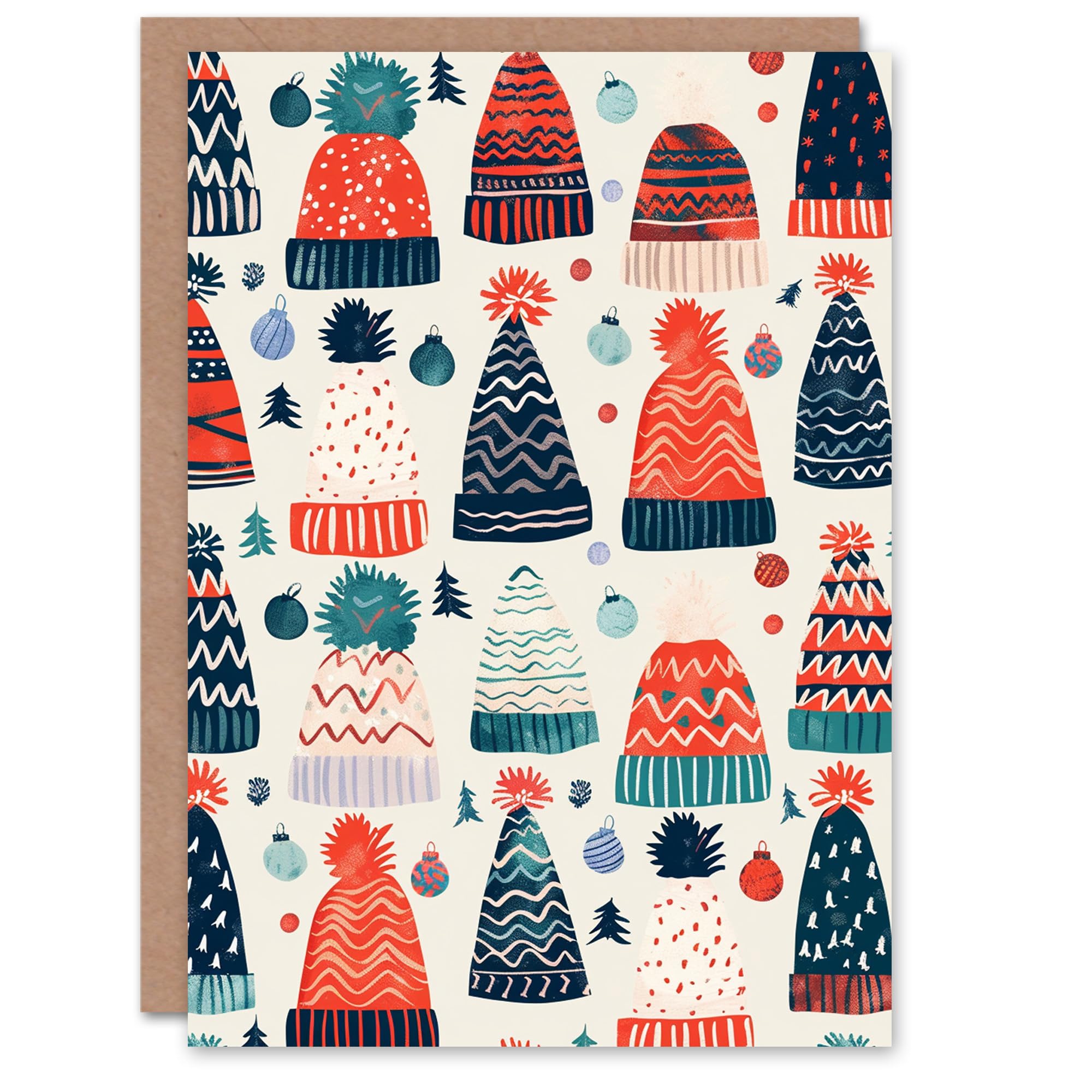 Wee Blue Coo Colourful Knit Winter Hats and Baubles Fun Xmas Art Blank For All Christmas Card
