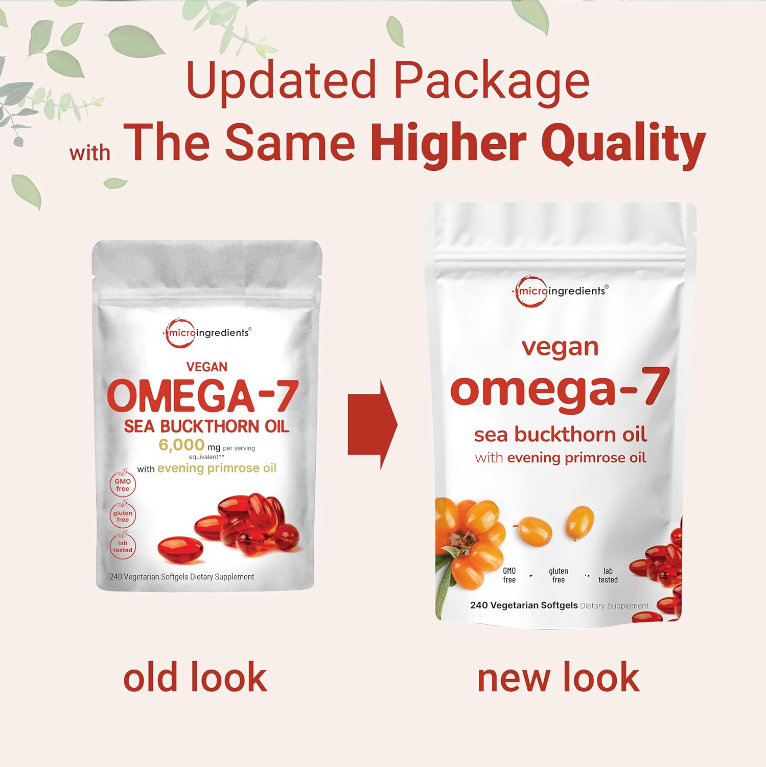 Vegan Omega-7 Sea Buckthorn Oil, 240 Vegetarian Softgels | 2-in-1 with Evening Primrose Oil | Plant Based Botanical Oil Blend | Non-GMO, Gluten, & Carrageenan Free - Image 3