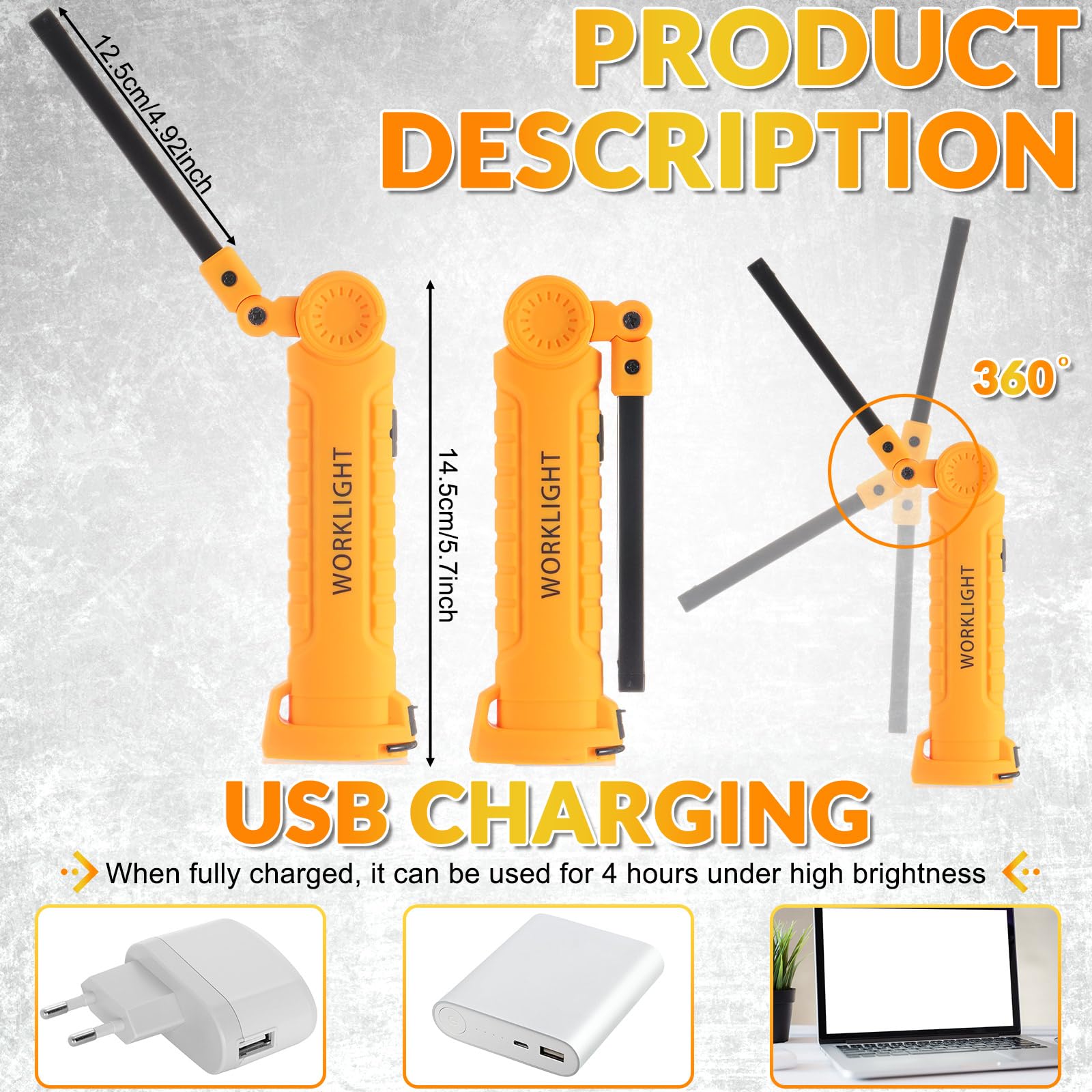 Mudder 6 linternas LED de trabajo con base magnética, recargables, portátiles, amarillas