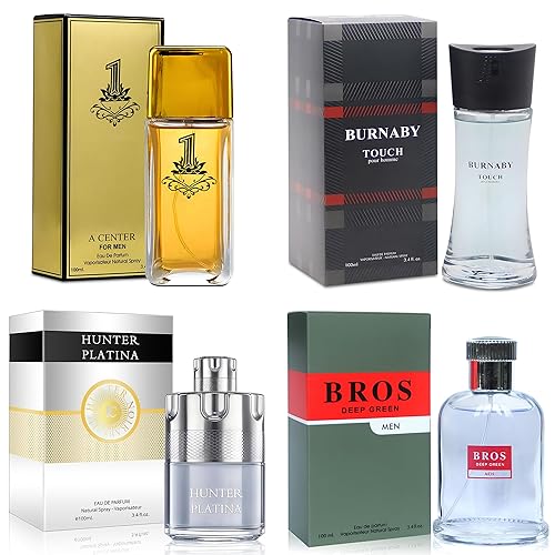 Juego de colonia para hombre, 4 x 3.4 fl oz Eau de Parfum  Paquete variado de colonia para hombres con diversos aromas  Set de regalo de colonia y