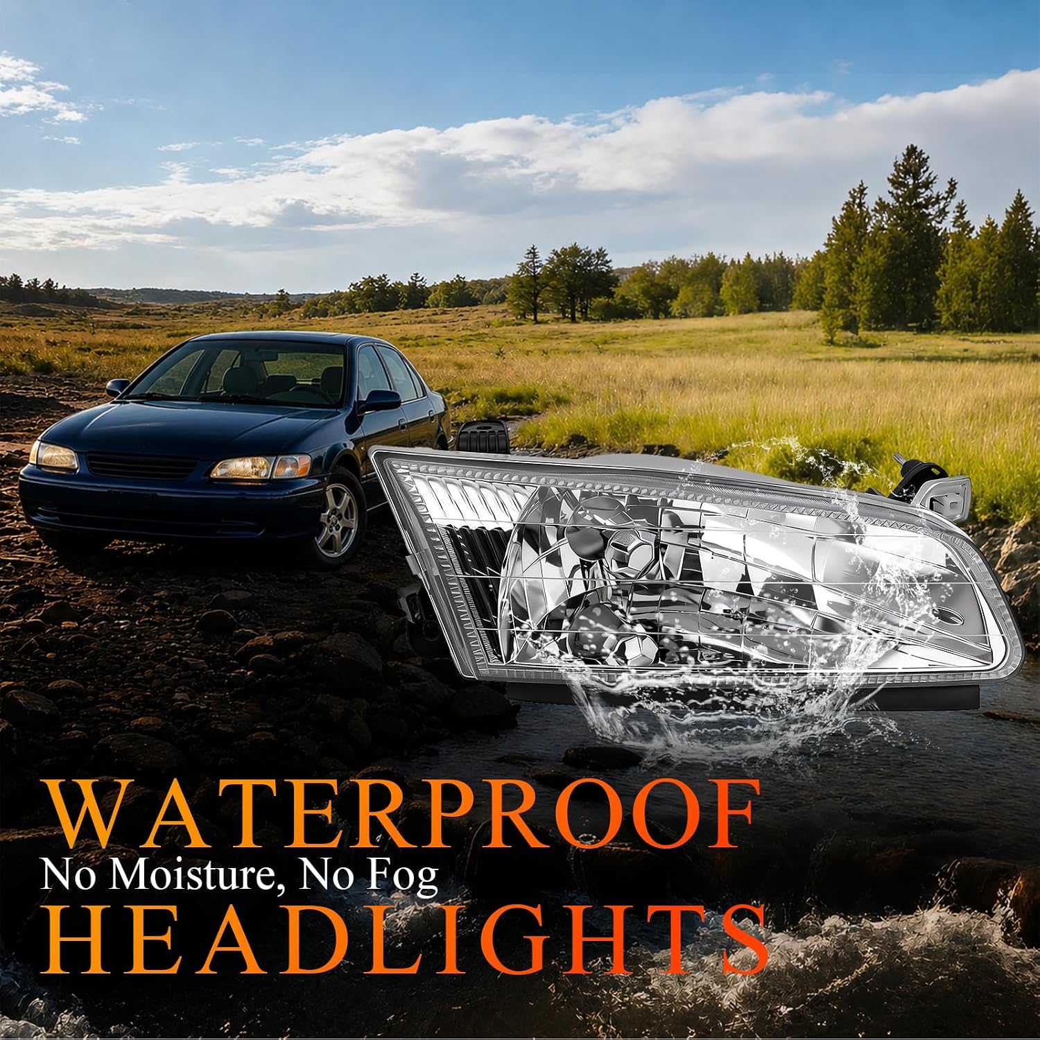 Crystal style Halogen Headlights Compatible for 1997 1998 1999 Toyota Camry Driver & Passenger Side Front Headlamps Replacement for 81150AA010 81520AA010