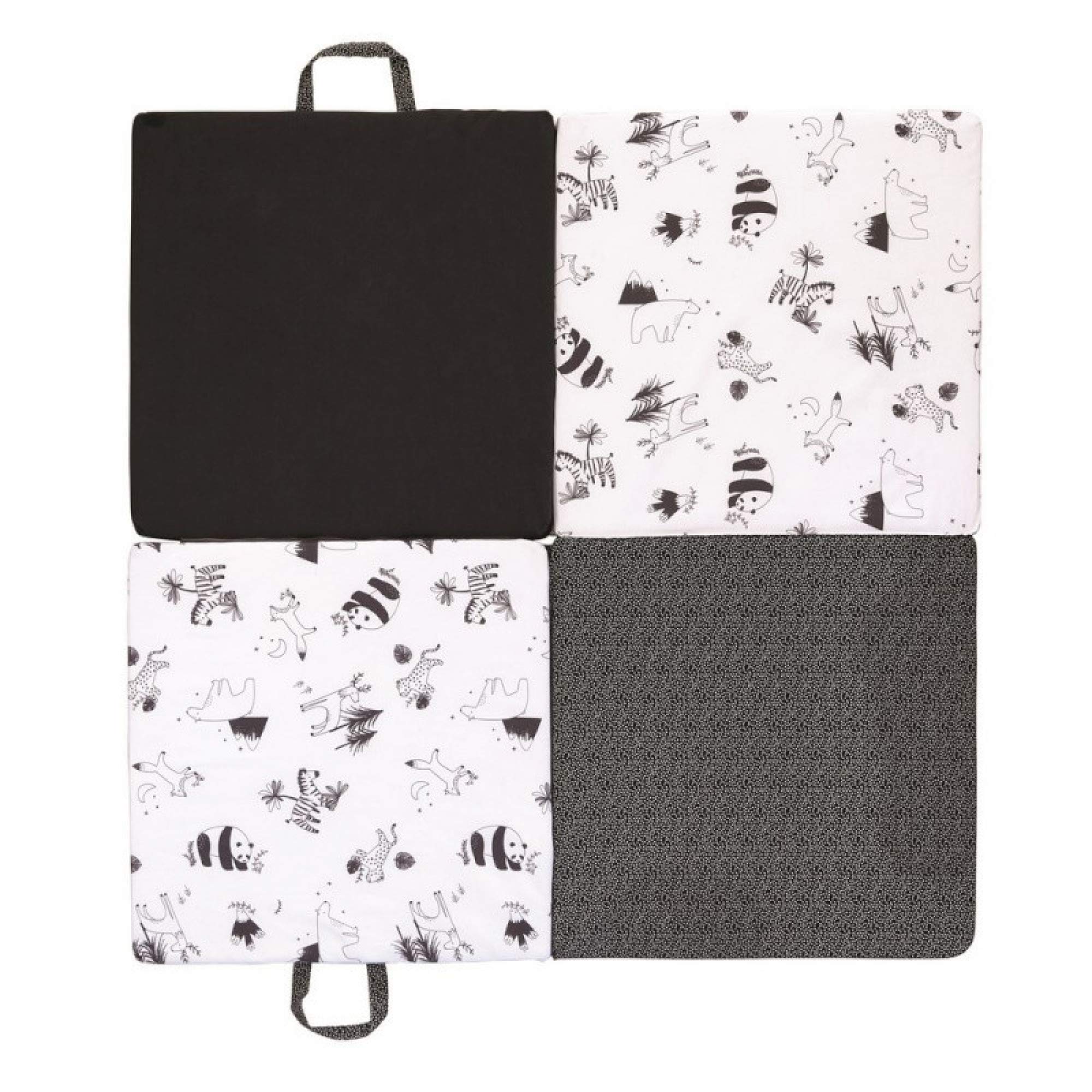 Candide - Tapis D'éveil, Tapis De Motricité, Tapis Bébé, Multifonction 3 en 1, Couchage D'appoint, Pouf Bébé, Déhoussable, Fabriqué En France, 120x120x4cm (Black And White)