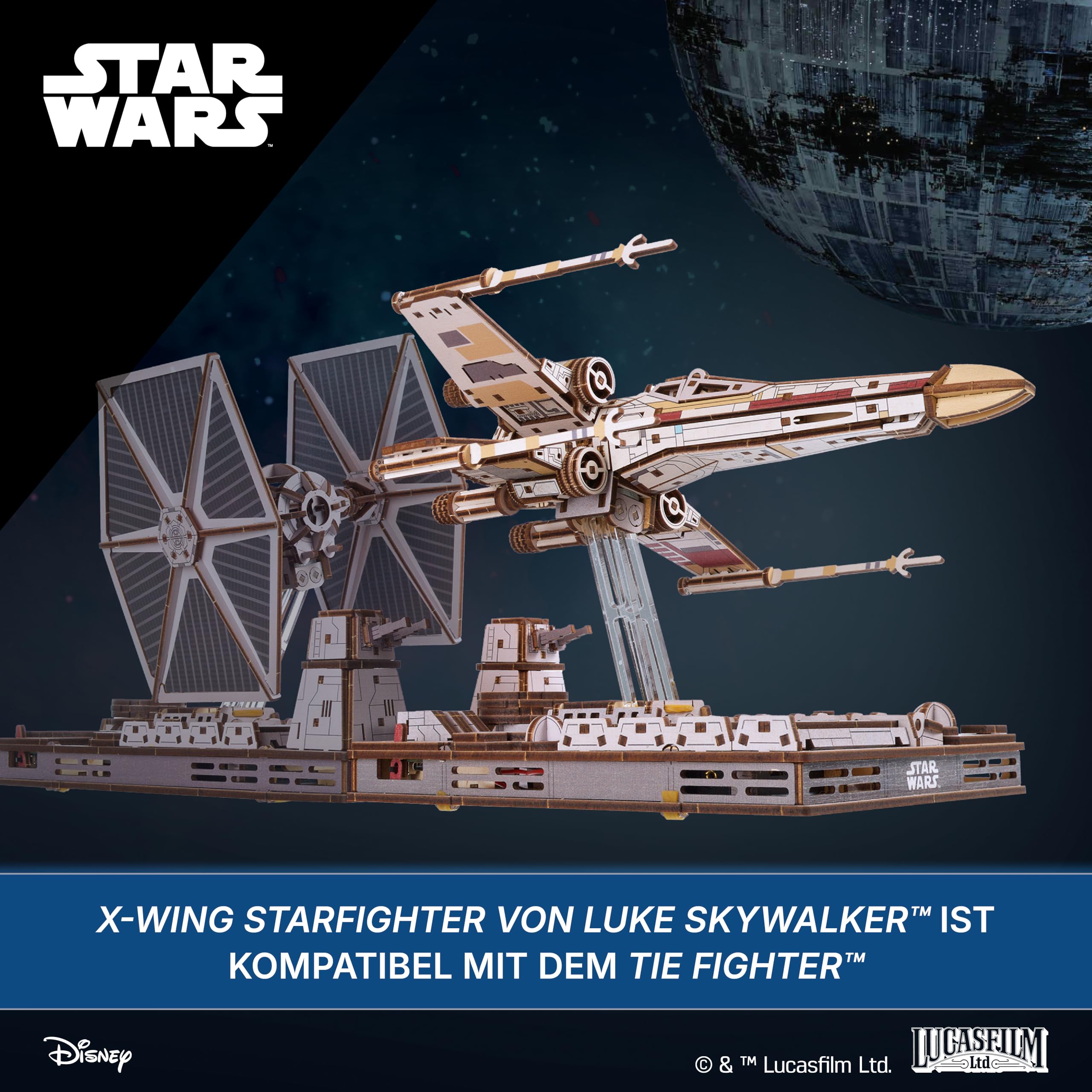 UGEARS Star Wars ™ X-Wing Starfighter von Luke Skywalker ™ – 3D Puzzle Holz Modellbausatz Erwachsene, Holzpuzzle Erwachsene 3D, Holz Modellbau Baukasten, Star Wars Geschenk 3D Puzzle Weihnachten