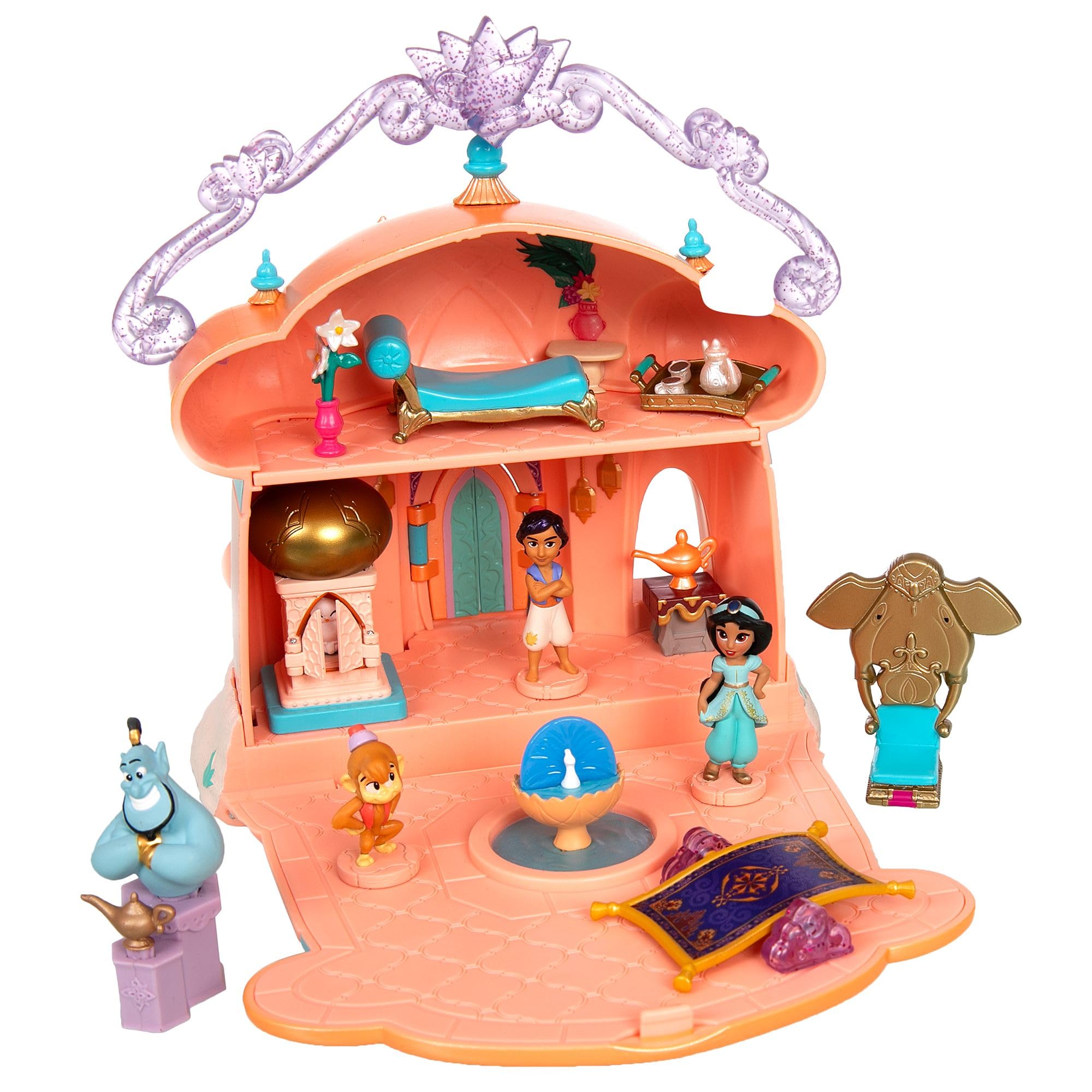 Disney Store Official Aladdin & Princess Jasmine Doll House, 14cm / 6", Once Upon a Story Playset with Sultan's Palace, Abu, Genie & Lamp, Magic Carpet and More, For Age 3+
