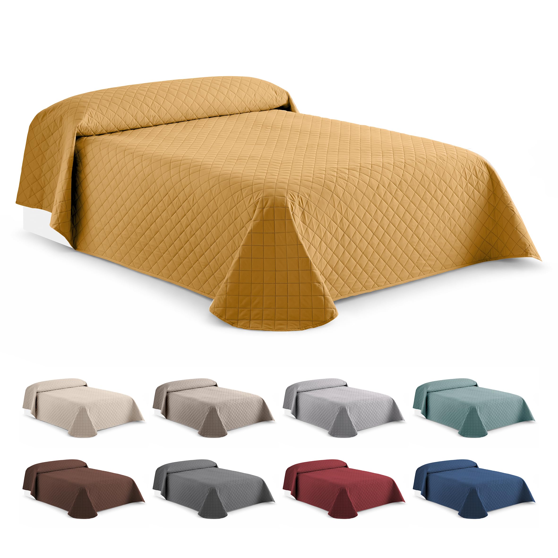 EasyCosy Copriletto Matrimoniale 2 Piazze 250x260 cm Senape a Rombi – Trapuntino Estivo e Mezza Stagione Leggero, Multiuso, Morbido e Traspirante (Microfibra) OEKO-TEX®