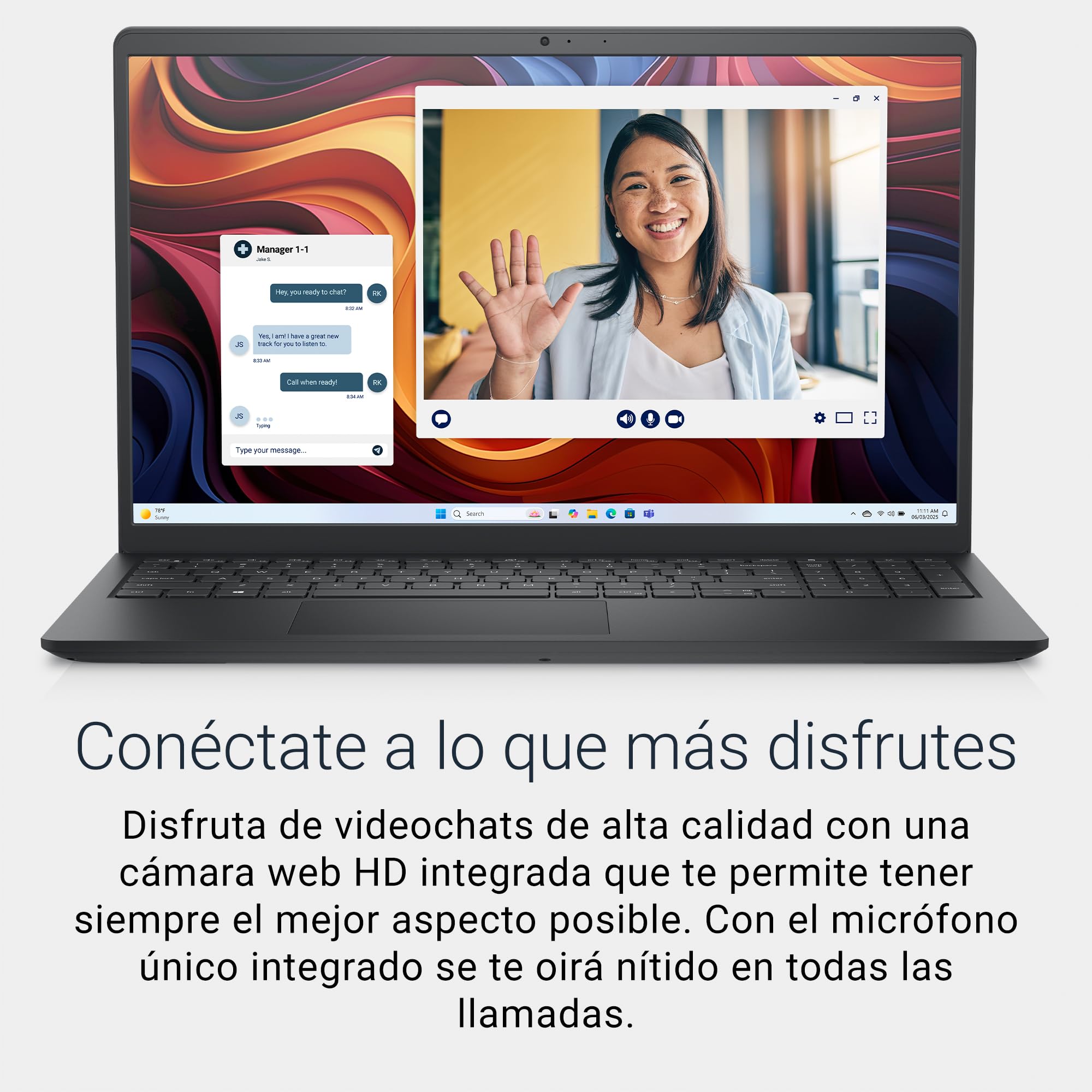 DELL 15 Ordenador Portátil DC15255 15.6" FHD (1920 x 1080) 120Hz, Procesador AMD Ryzen 5 7520U, Gráficos Radeon 610M, 8GB LPDDR5 RAM, 512GB SSD, Windows 11 Home, Teclado QWERTY Espanol - Negro