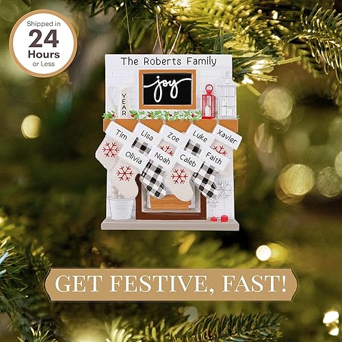 Miniatura 2 de Adornos de Navidad personalizados para la familia 2023  Personalización rápida y gratuita las 24 horas  Chimenea Joy Familia de 9 decoraciones