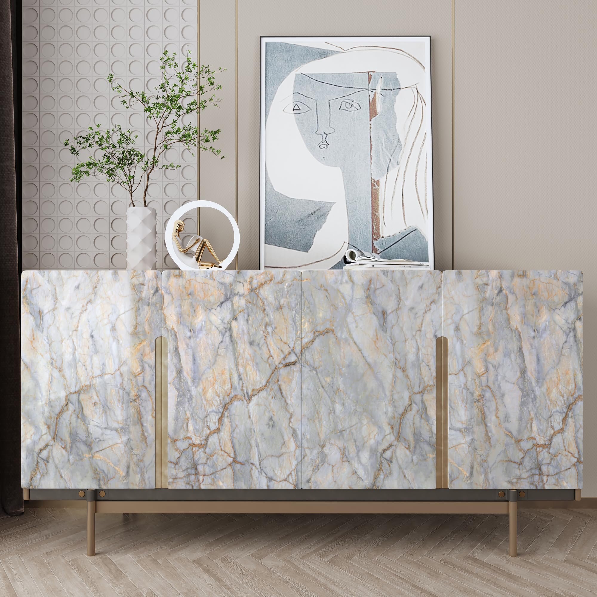 Boobest Carta da parati in marmo di grandi dimensioni, 80 x 899 cm, carta da parati autoadesiva blu oro marmo carta da contatto per controsoffitti impermeabile rimovibile marmo vinile extra largo