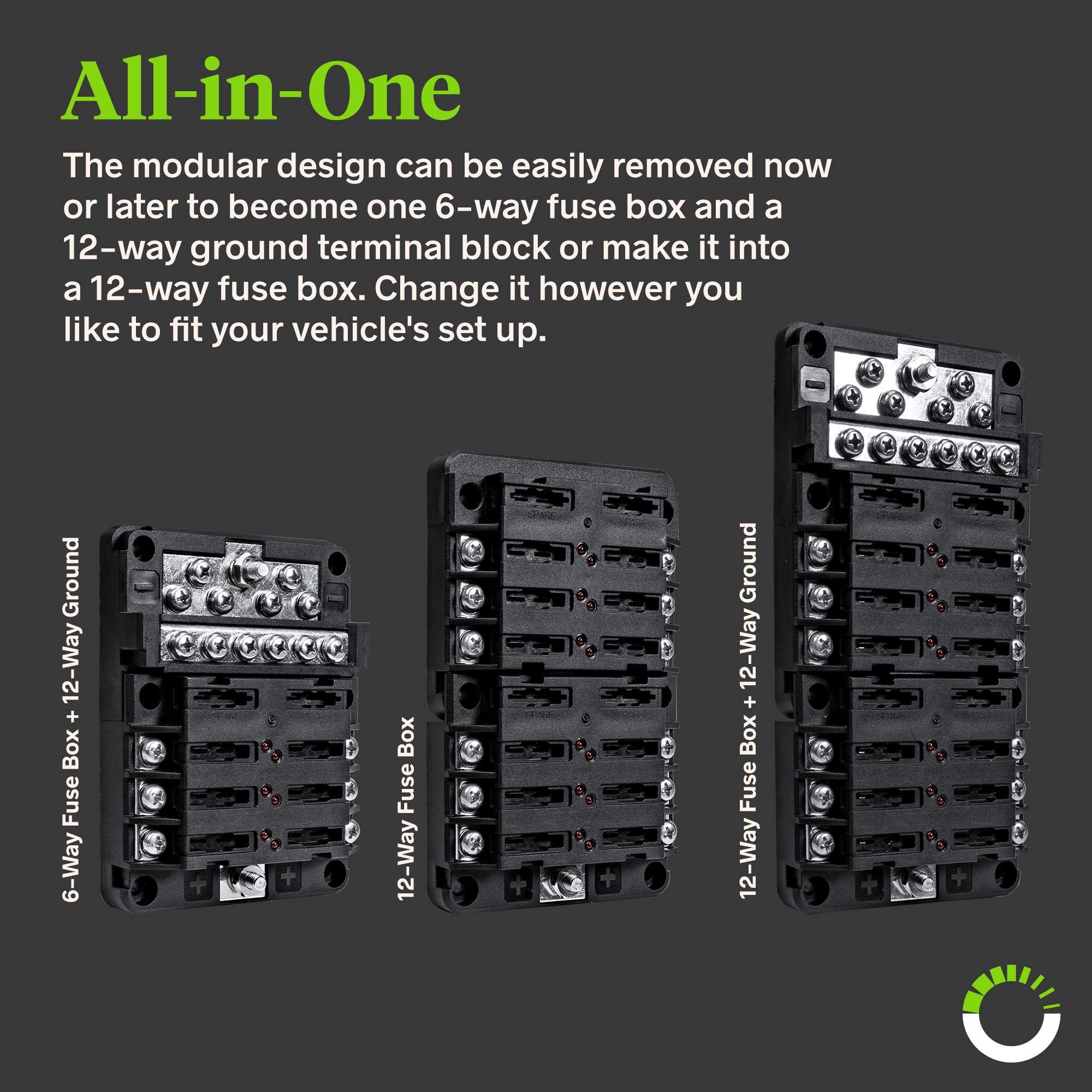 12 Way Fuse Block with 12 Ground Negative Busbar for Automotive [12V