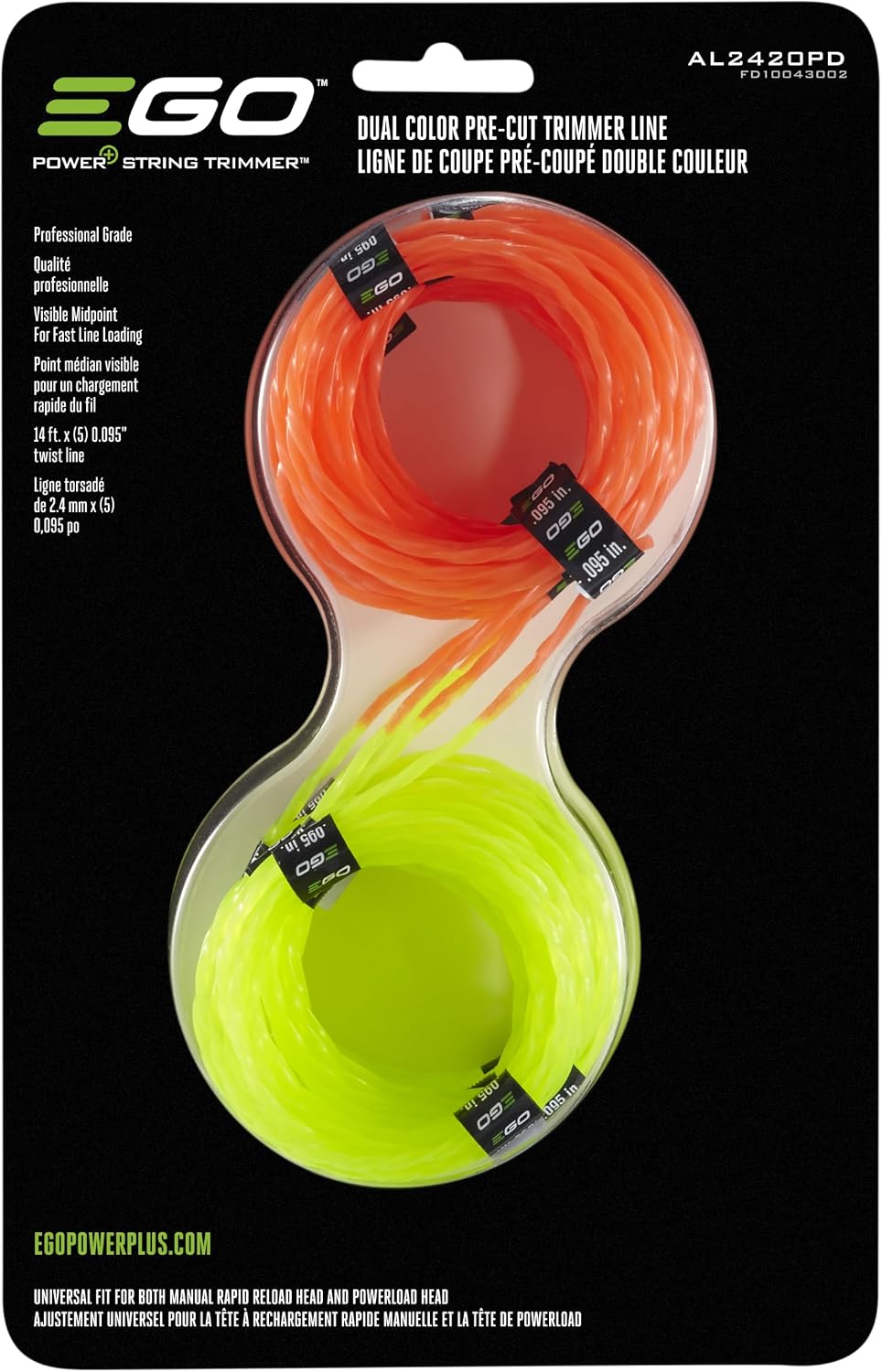 EGO POWER+ 095” Dual Color Pre-Cut Trimmer Line for 15" String Trimmers - AL2420PD