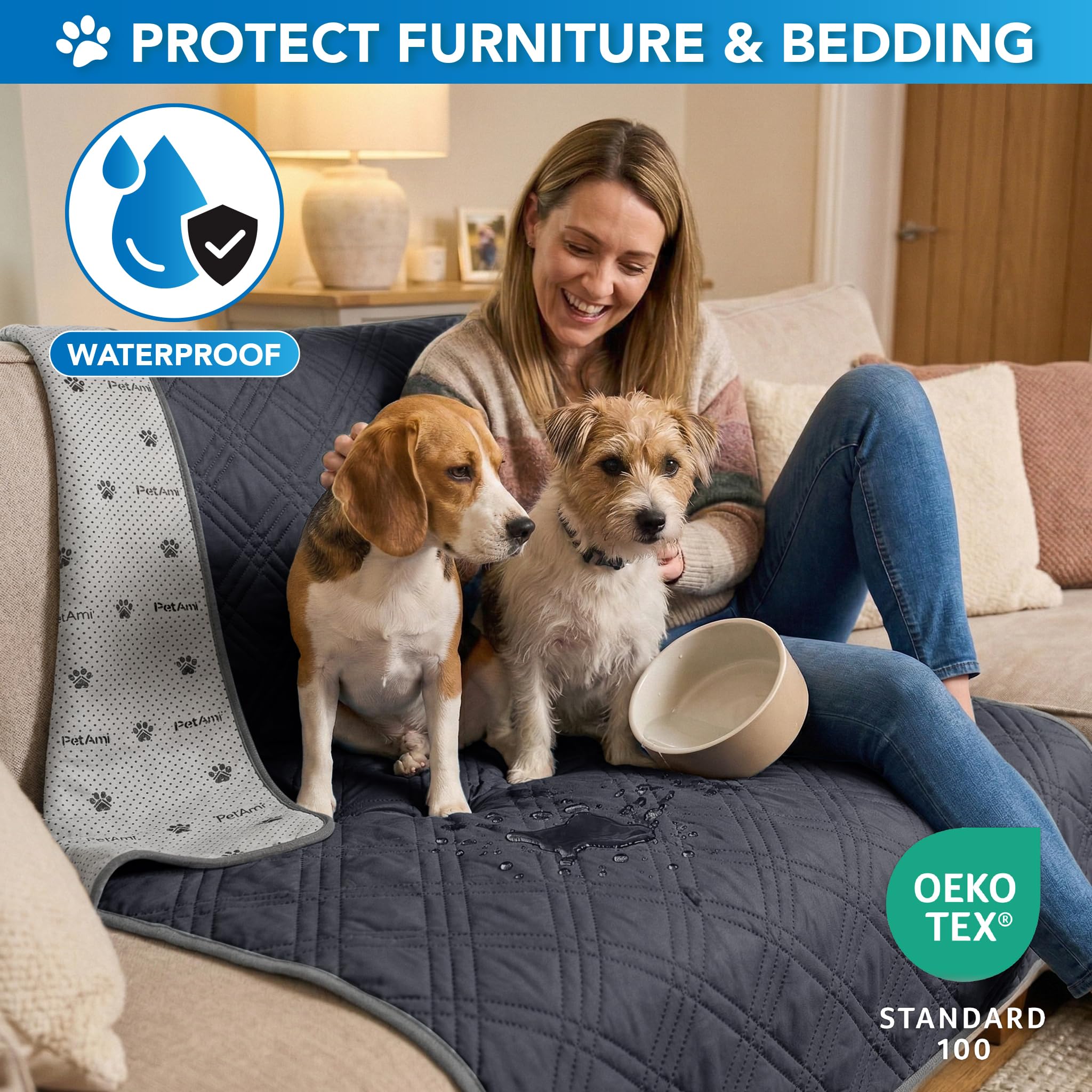 PetAmi Q-MAX - Tapete de refrigeración Impermeable para Perro, Manta de refrigeración Jaula de Cama, Almohadilla Antideslizante para Perros para Dormir, Funda de sofá pequeño y