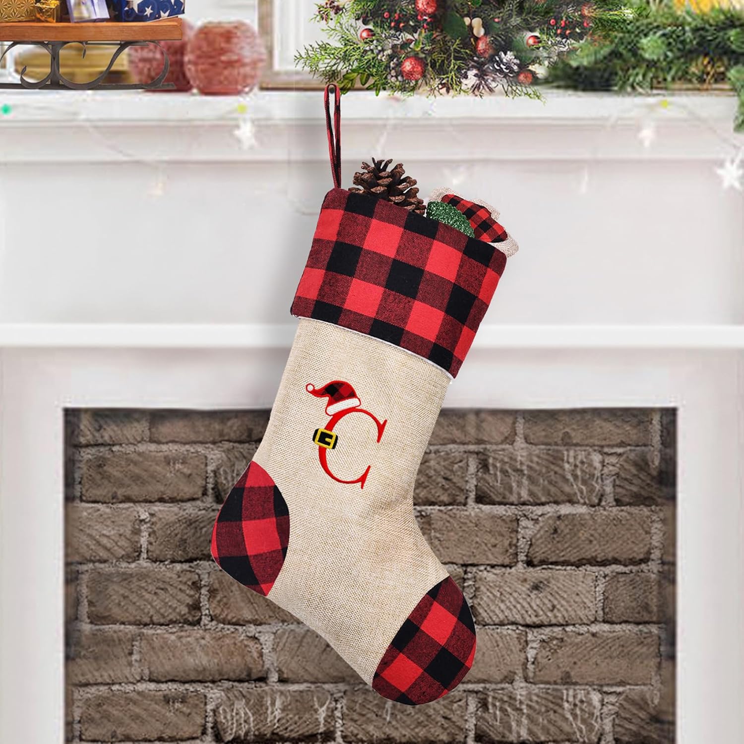 CARAKNOTS Black and Red Monogram Christmas Stocking 1 Pack