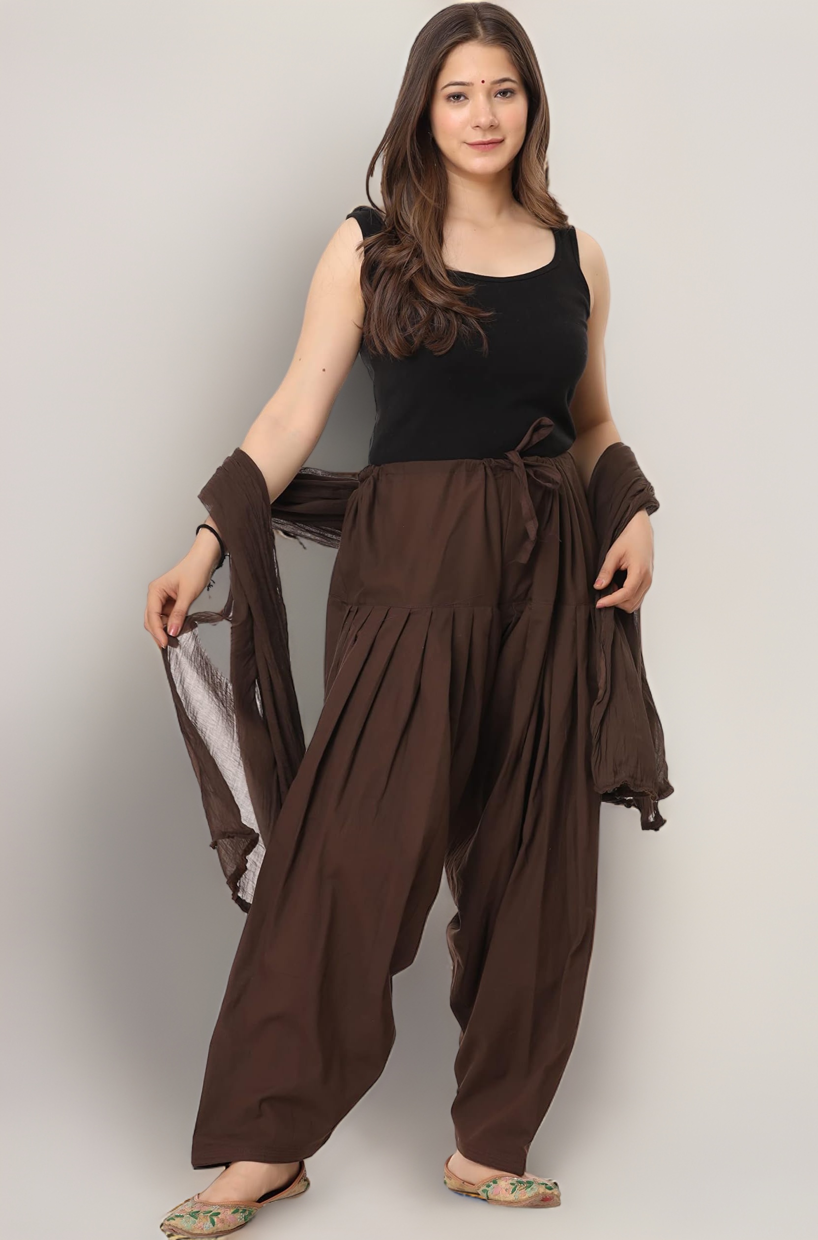 NOBHOB Woman's Plain Cotton SEMI Patiala Salwar with Dupatta|| Free Size || Plain Patiala || SEMI Patiala Pants || Solid Cotton Patiala || Patiyala