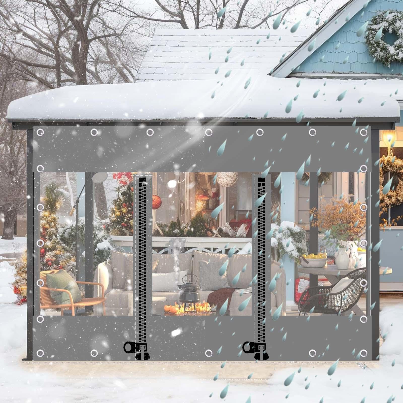 Suwooy W×H Clear Tarp Curtains With Zip Door,Pergola Gazebo Grey Transparent Waterproof Tarpaulin Side Panels,Outdoor Curtains With Eyelets,0.3Mm Pvc Plastic Tarpaulin,Weatherproof,-3×2.2M(9.8*7.2Ft)