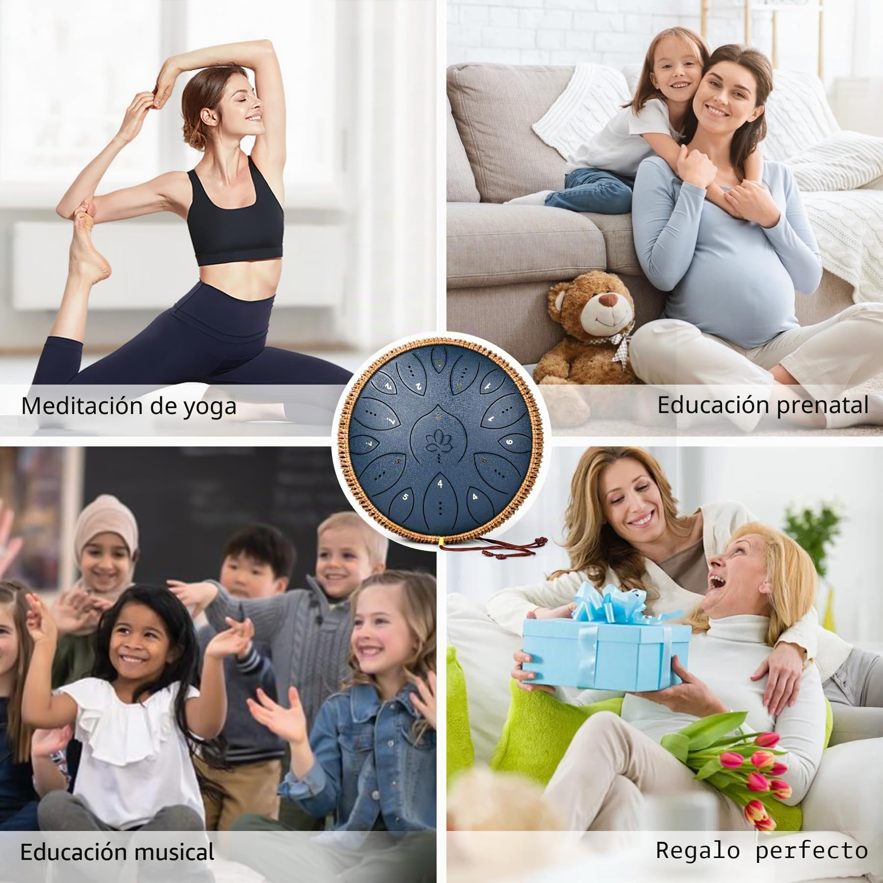Tambor de lengua de acero de 13 pulgadas, 15 notas, tambores de mano para adultos 440 Hz, instrumento musical C Major Handpan con libro de canciones, mazos y bolsa de transporte, azul marino