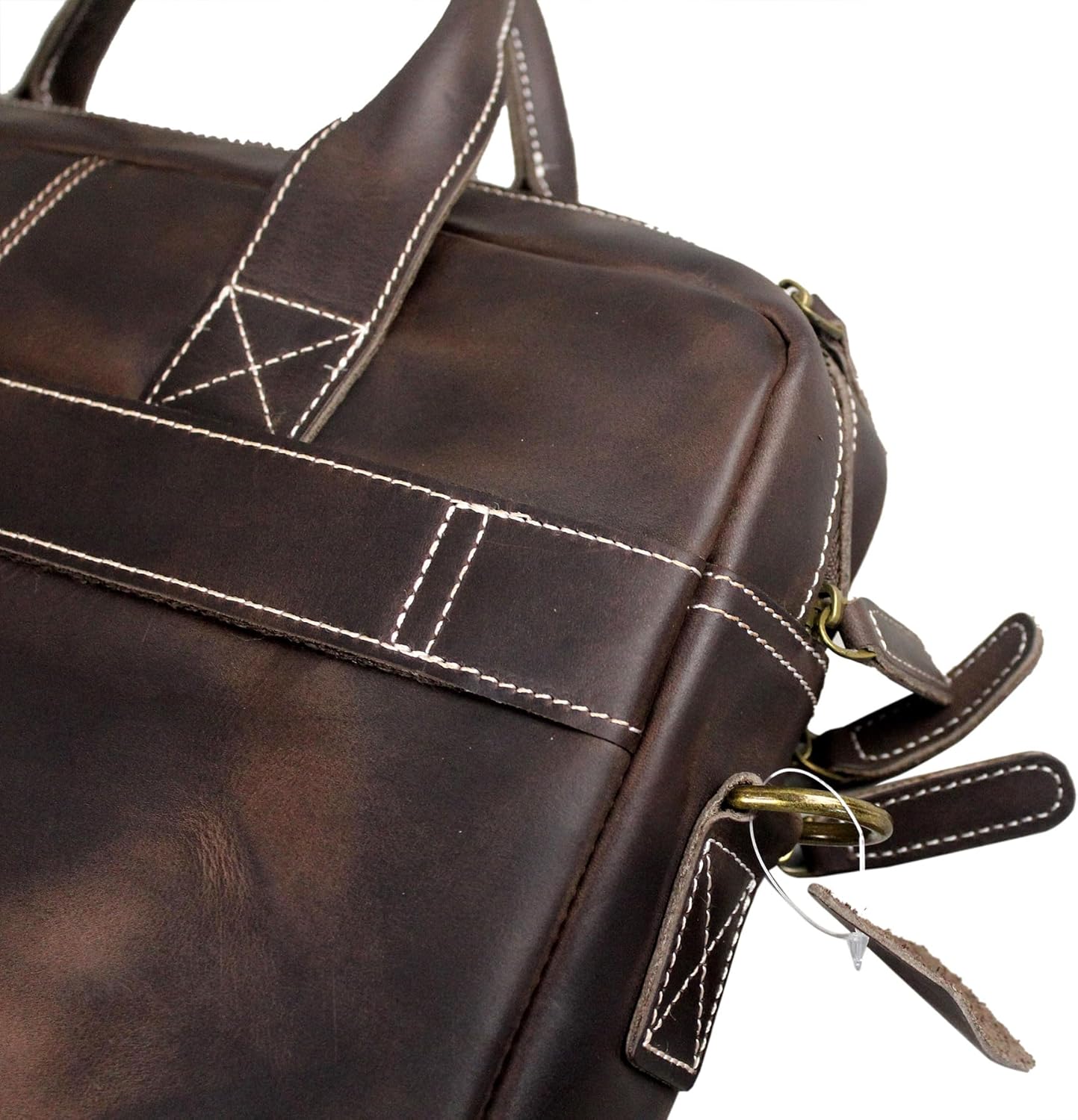 16" Full Grain Leather Briefcase Laptop Bag Shoulder Messenger Bag Classic Handbag for Business or Travel | Full Grain Leather, Vintage Style, Adjustable Strap