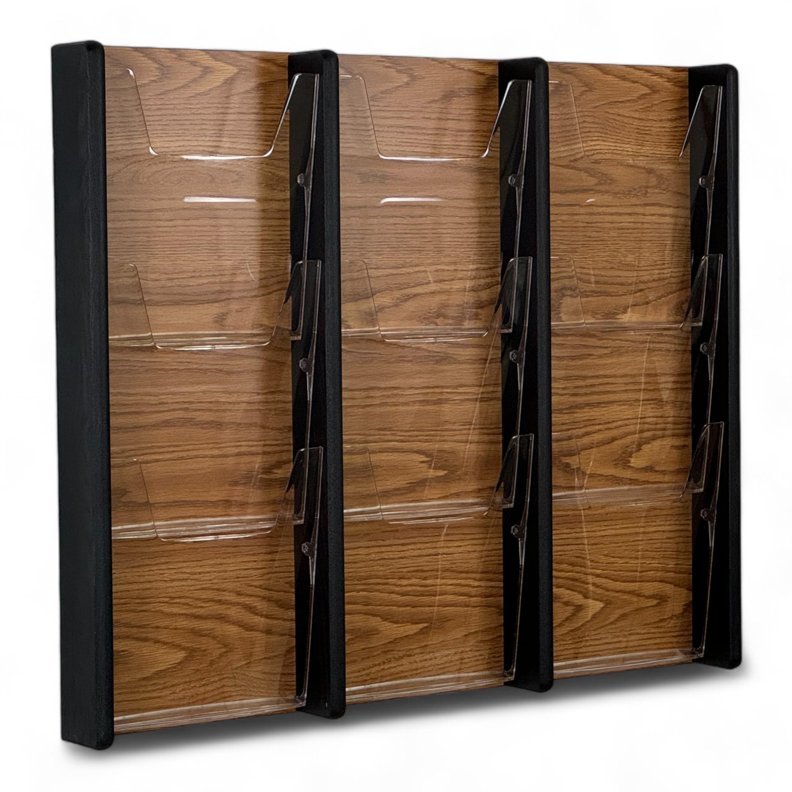 Wooden Mallet Stance 9 Pocket Wall Display Magazine Rack, Black/Medium Oak