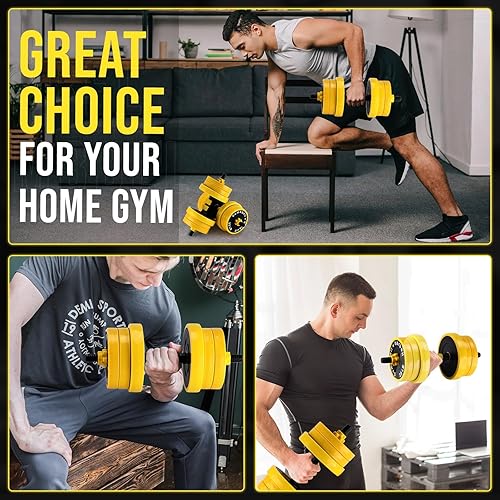 Vista 6 de Juego de pesas ajustables 2 en 1 de 4433 libras, pesas ajustables utilizadas como juego de mancuernas y pesas, amarillo