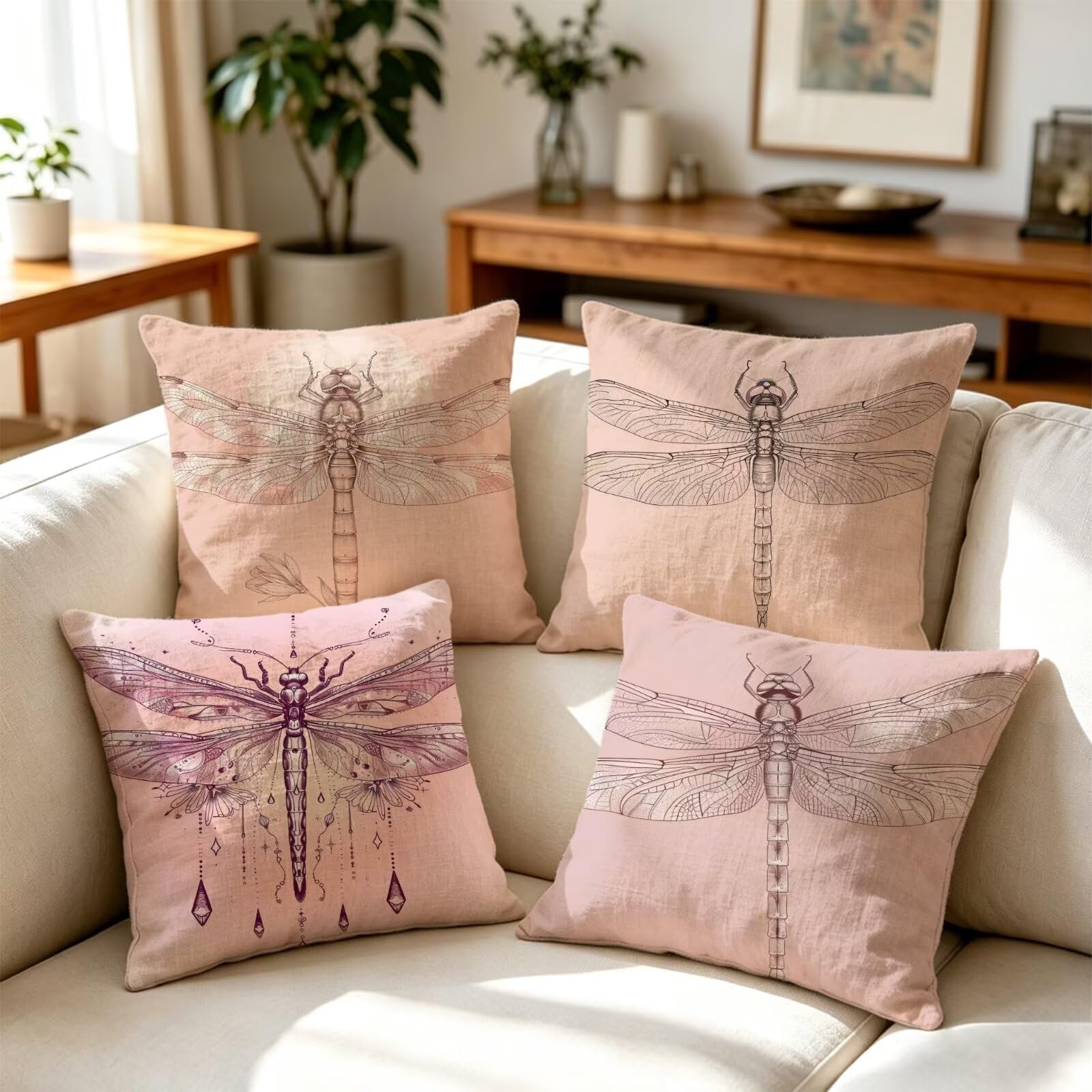 Juego de 4 Fundas Cojín 45x45 Gris Lino Cojines Sofa Cuadrado GJ-77