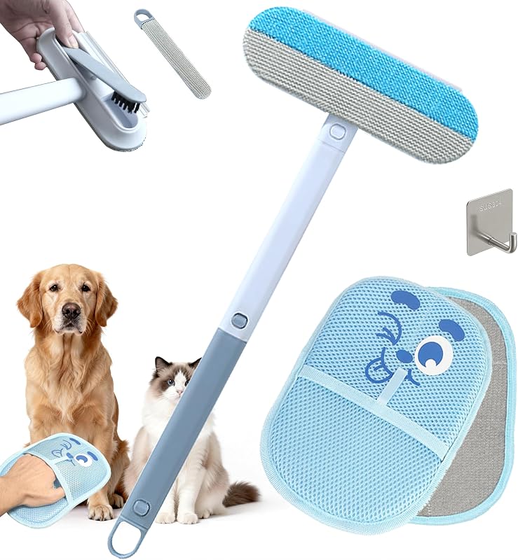 Magic Pet Hair Remover Brush Set for Dogs & Cats, 4-in-1 Hair Removal Tool, Hair Glove, Metal Hook for Furniture, Couch & Car Seats