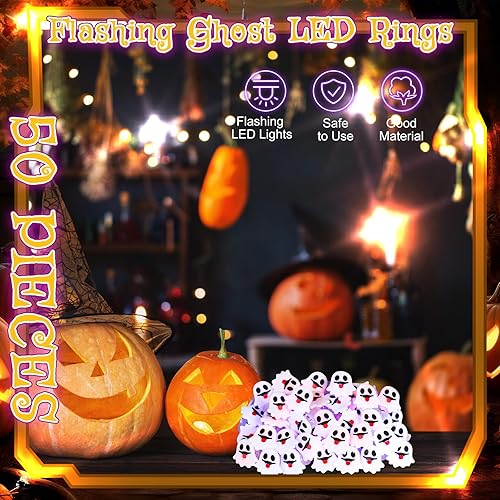 Miniatura 4 de 50 anillos LED intermitentes iluminados con luces de gelatina, coloridos anillos brillantes para fiestas, juegos de clase, premios, Halloween, San