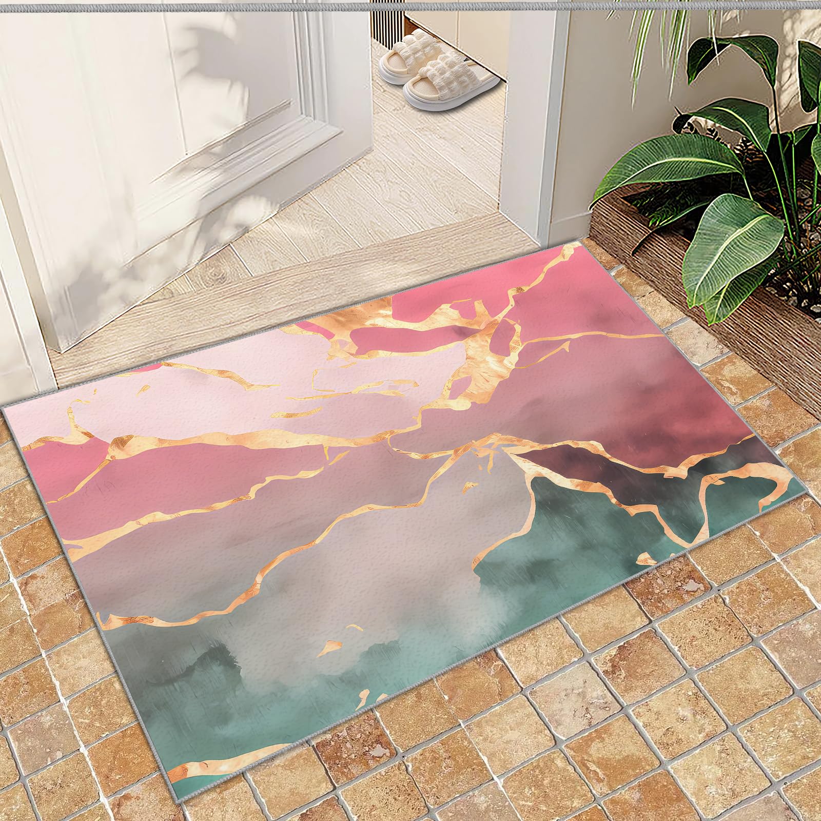 FIEMAR Area Rug 60x90cm Modern Living Room Rug, Washable Bedroom Rug, Kid and Pet-Friendly Rug, Non-slip Soft Foldable Rug, Contemporary Marble Aesthetic Area Rug for Sofas Study Dorm Entryway