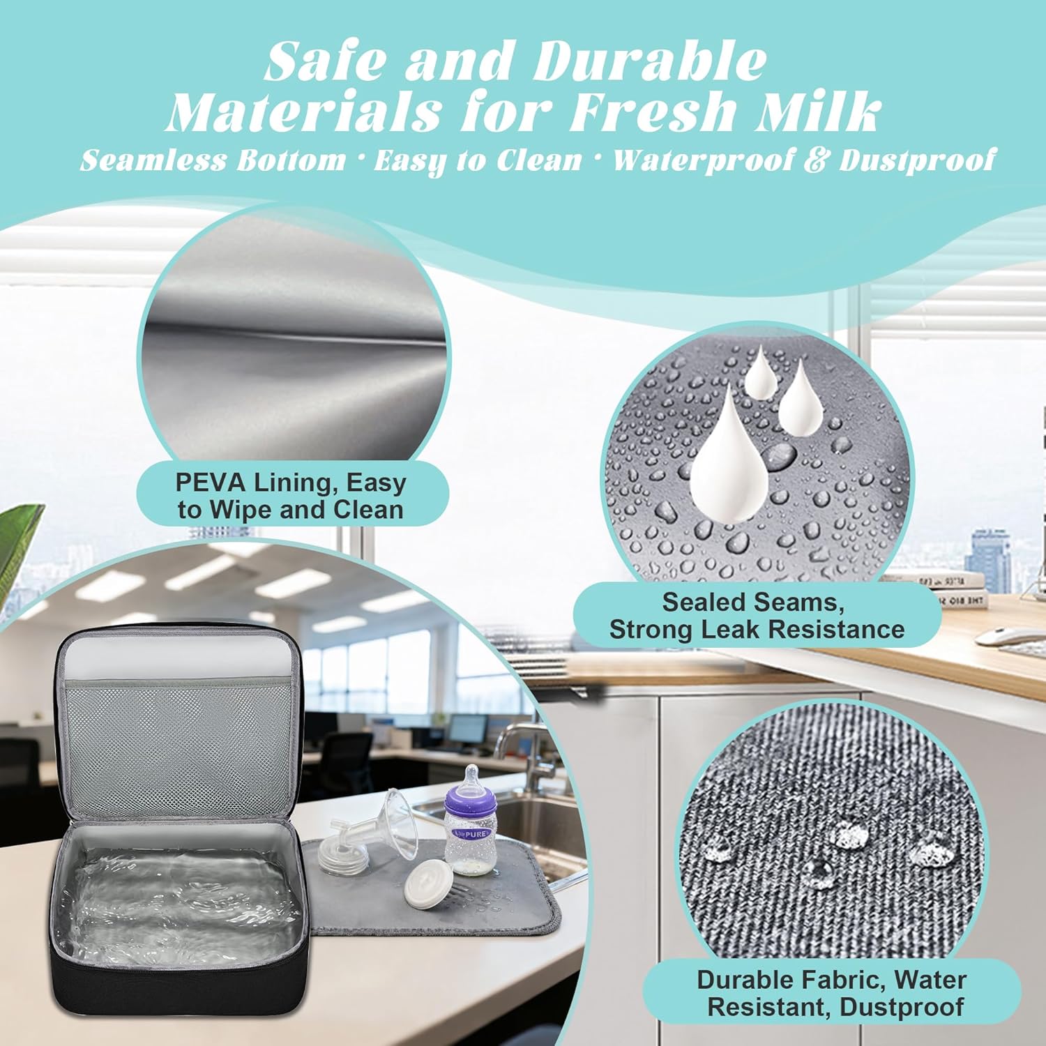 Breast Pump Bag with Insulated Cooler, Double-Layer Pumping Bag for Work & Travel, Fits Most Electric Breast Pumps, Includes 10 Ice Packs & Waterproof Mat, Detachable Bottle Cooler Tote, Black - Image 3